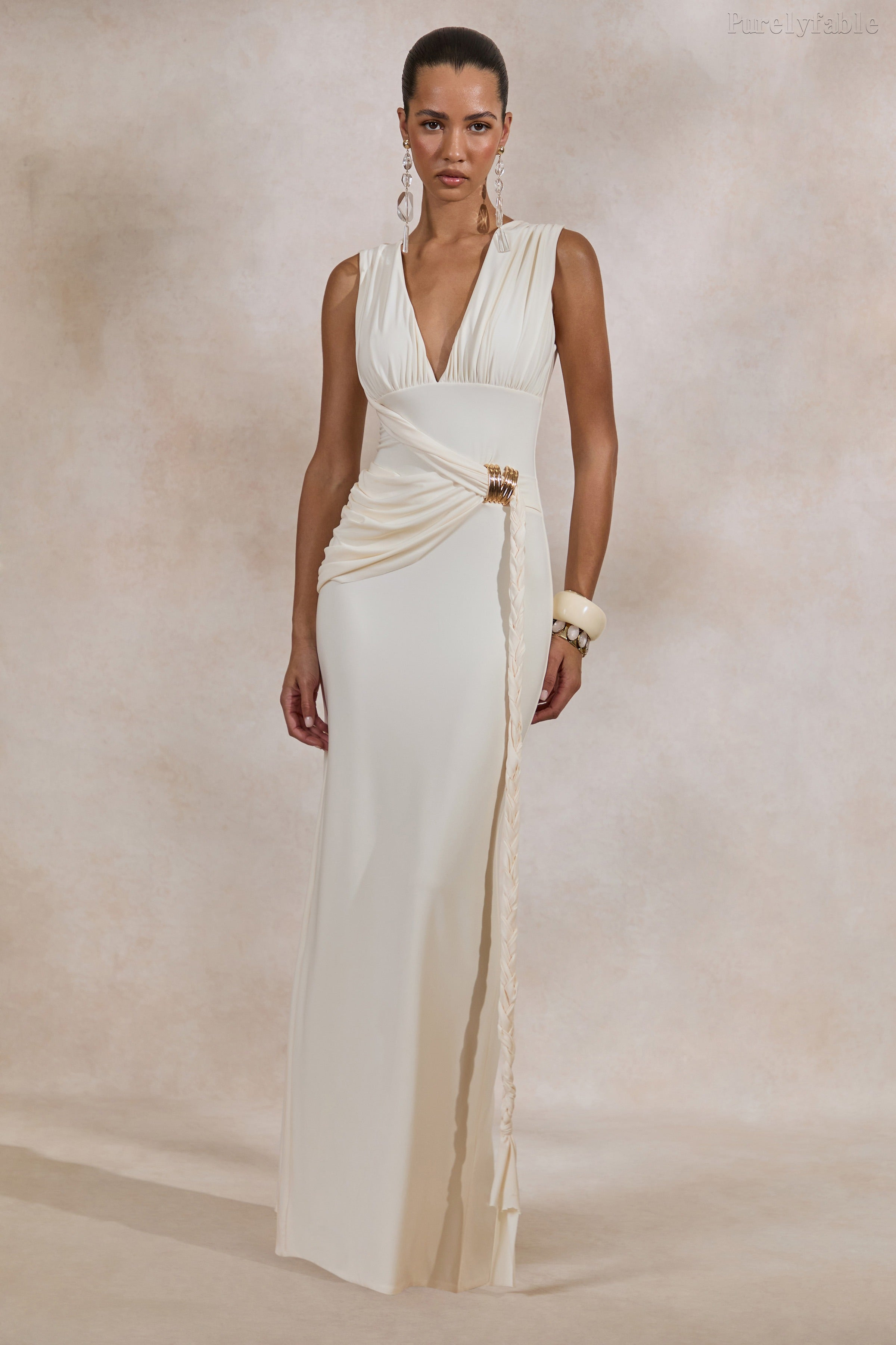 Vivianna White Sleeveless Wrap Long Dress