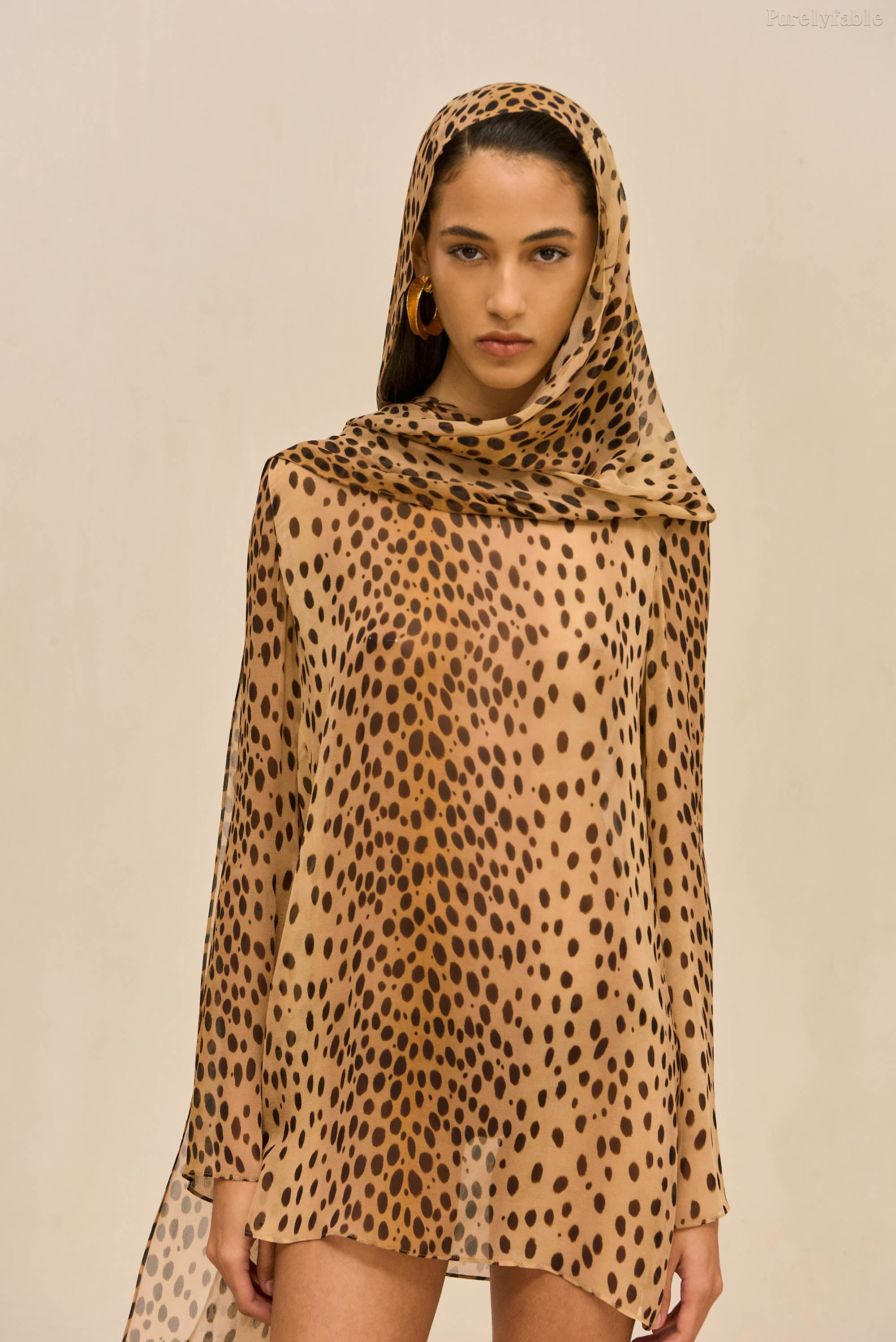 Eliza Khaki-Colored Leopard-Print Hooded Pullover Skirt