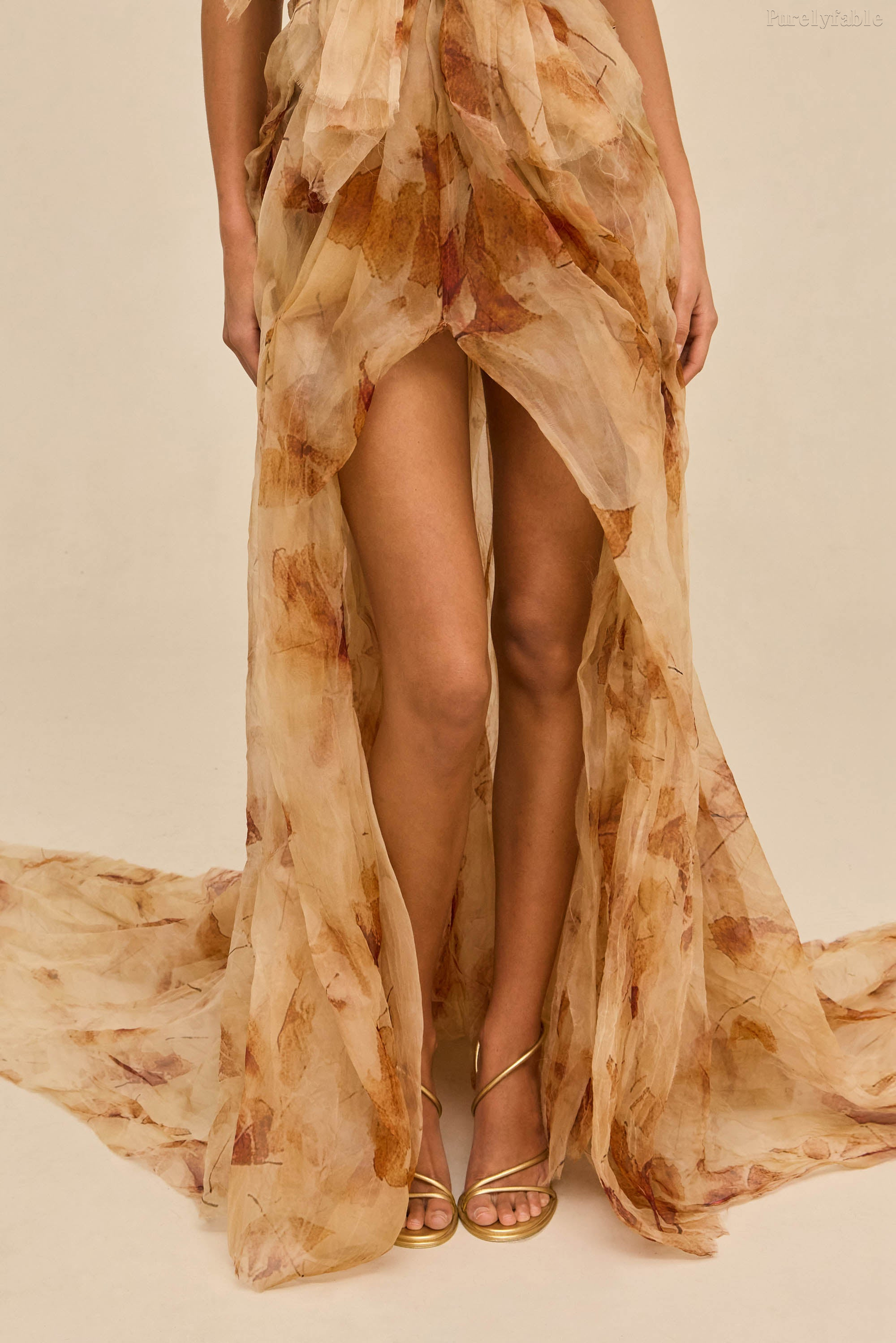 Elara Brown Sugar Strapless High-Waisted Floor-Length Dress