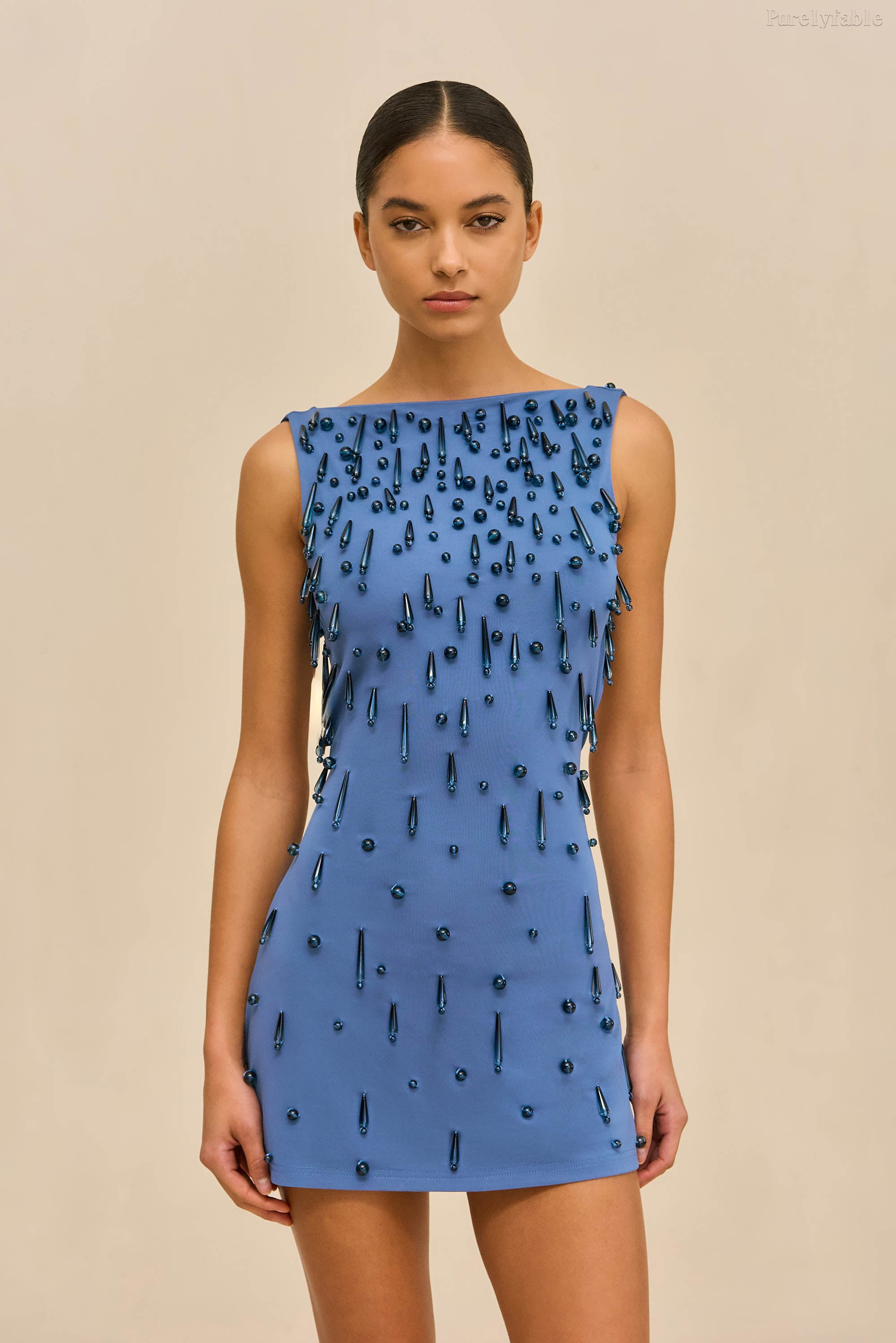 Elara Blue Sleeveless Fitted Short Dress