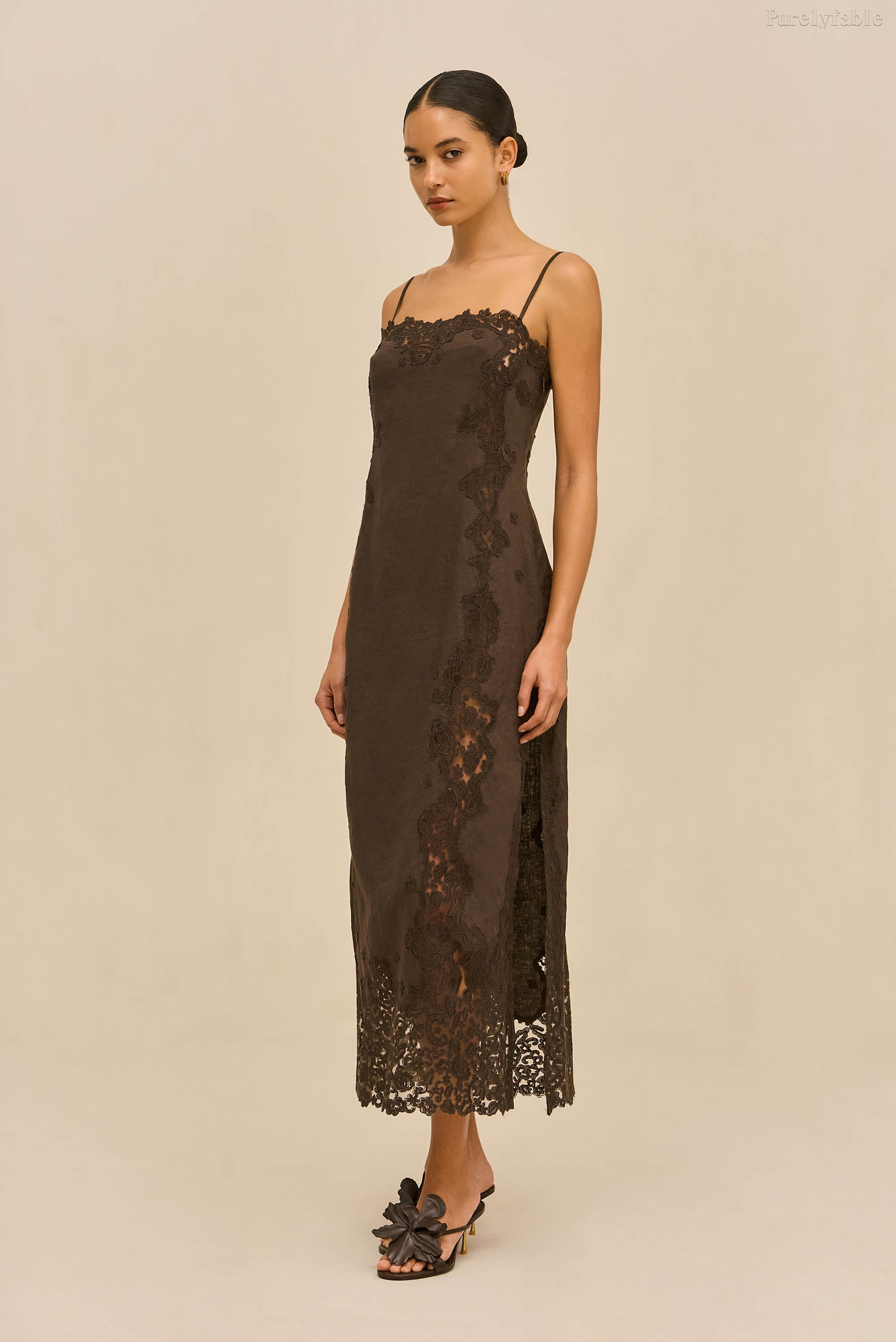Elara Brown Color Round-Neck Strapless Long Dress