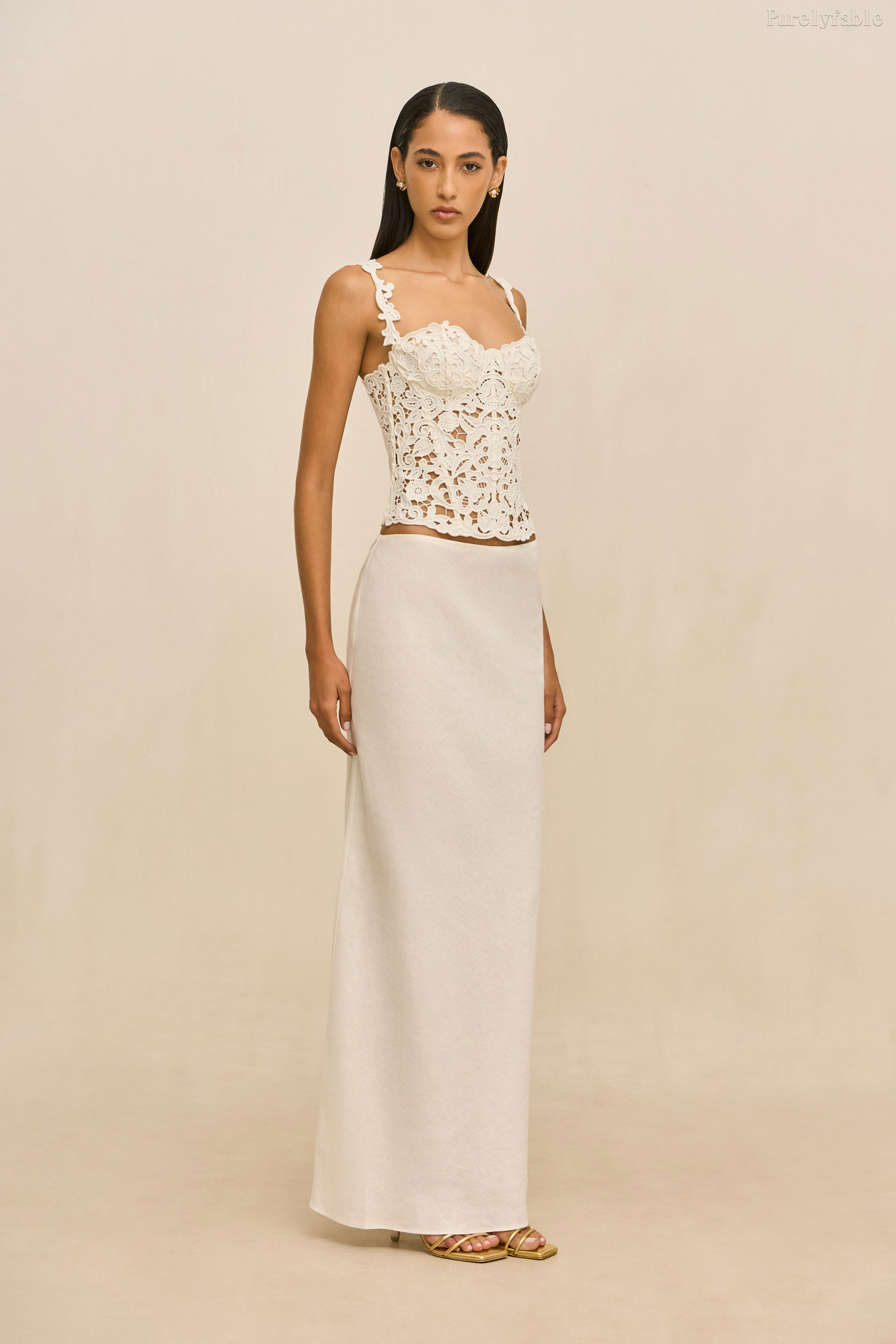 Evelina White Lace Short Strapless Fish Tail Long Set