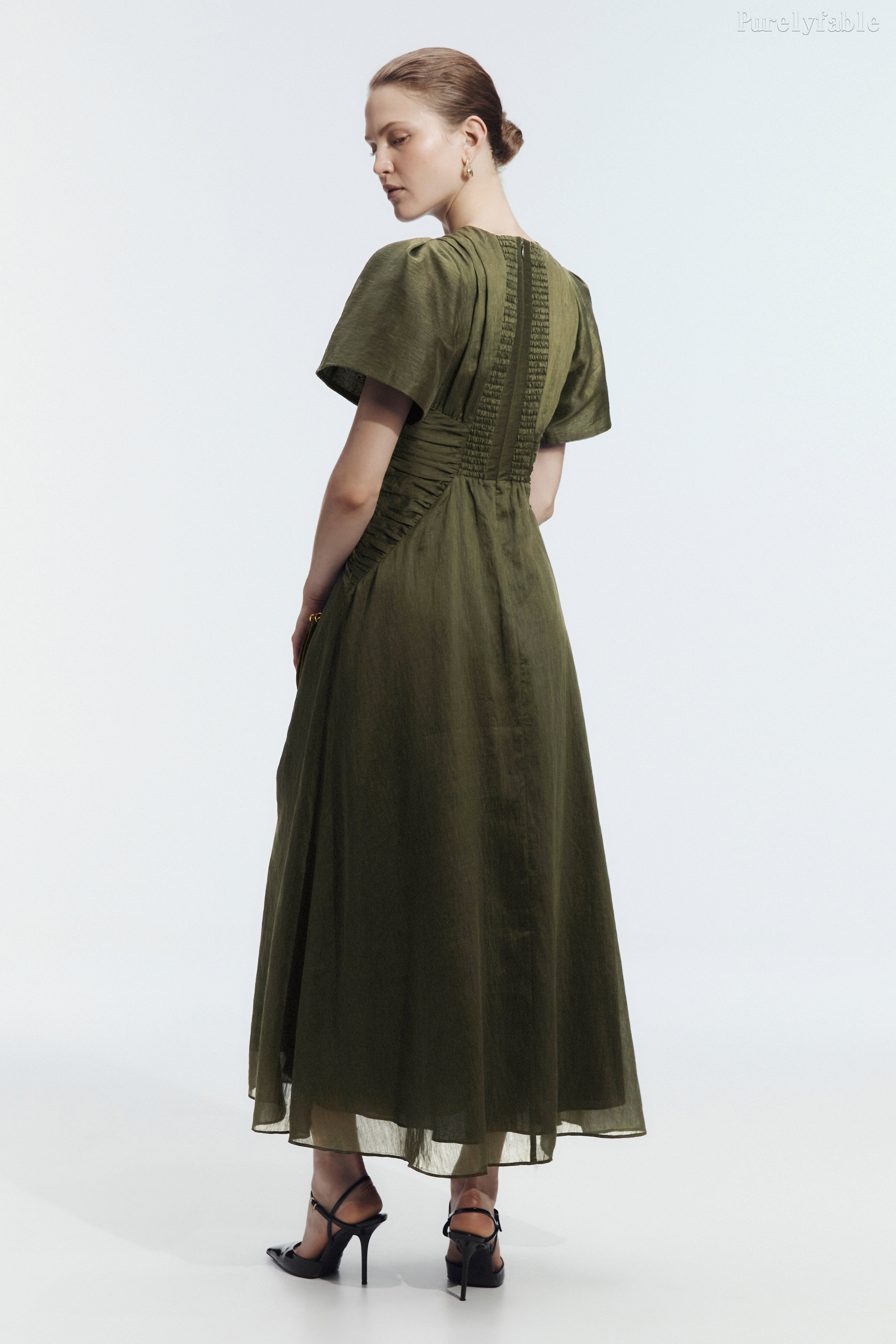 Hazel Dark Green Round-Neck Long Dress