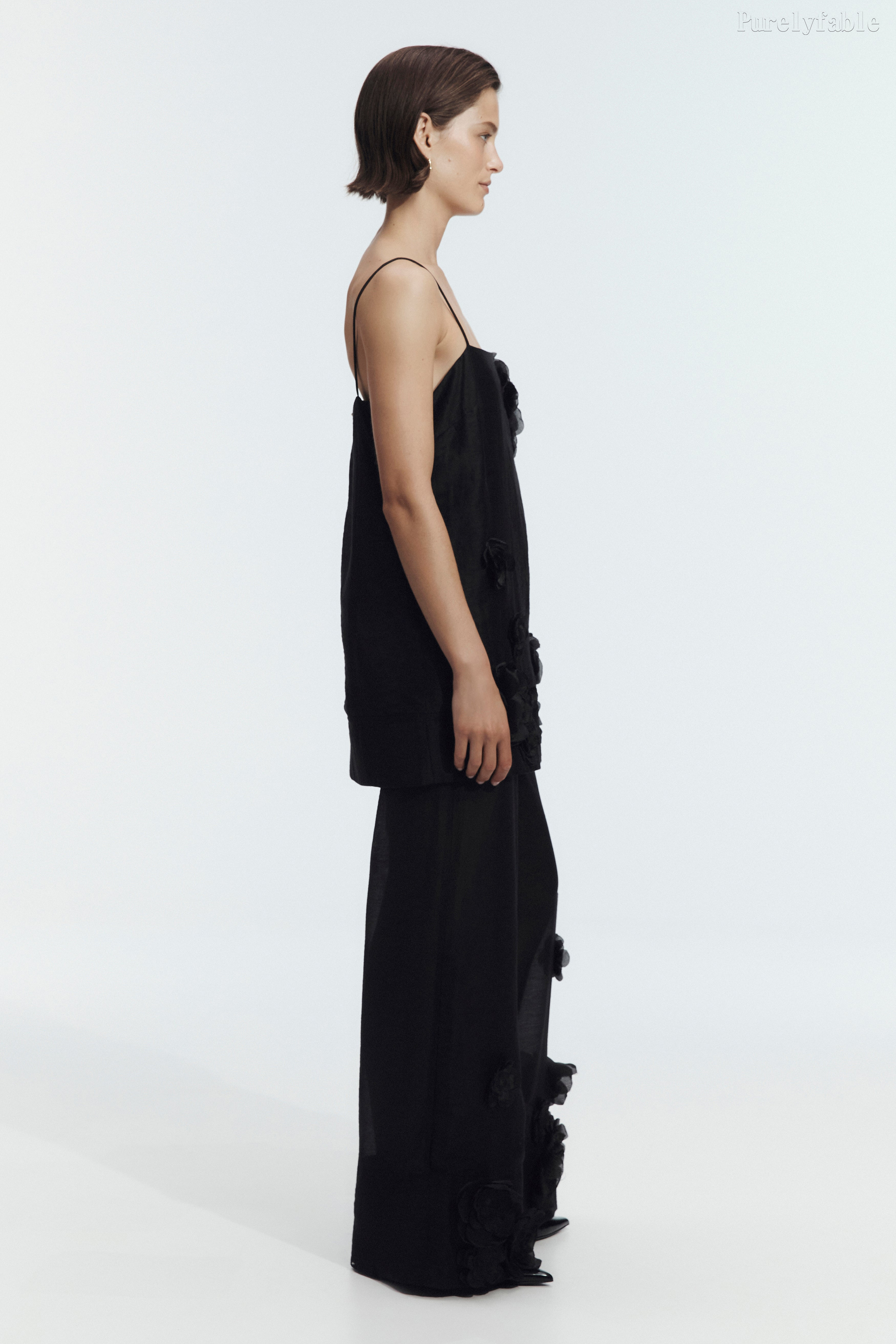 Giana Black Long Pants With Thin Shoulder Straps Set Of Two Pieces