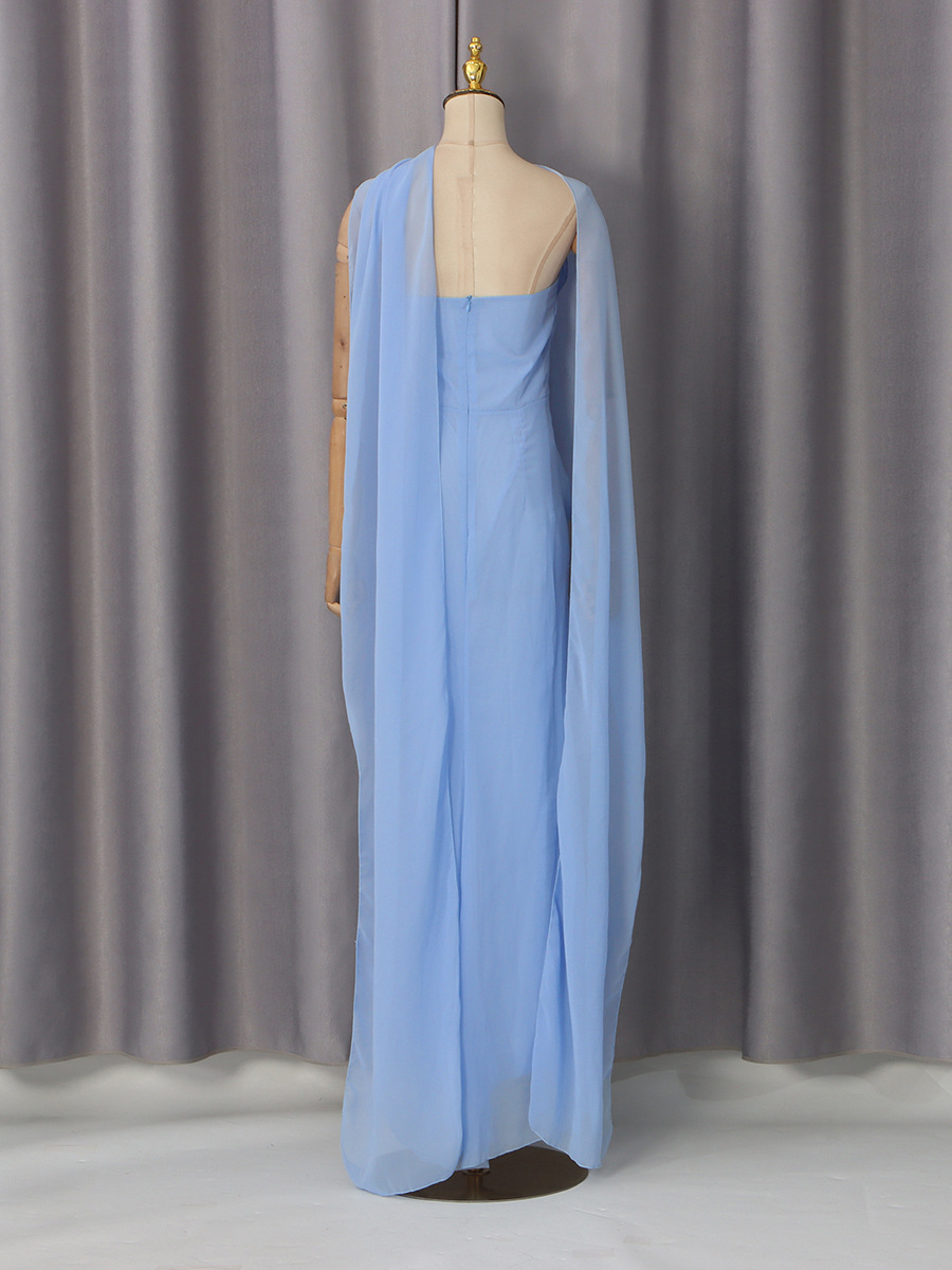 Giselle Blue Asymmetrical Draped Maxi Dress