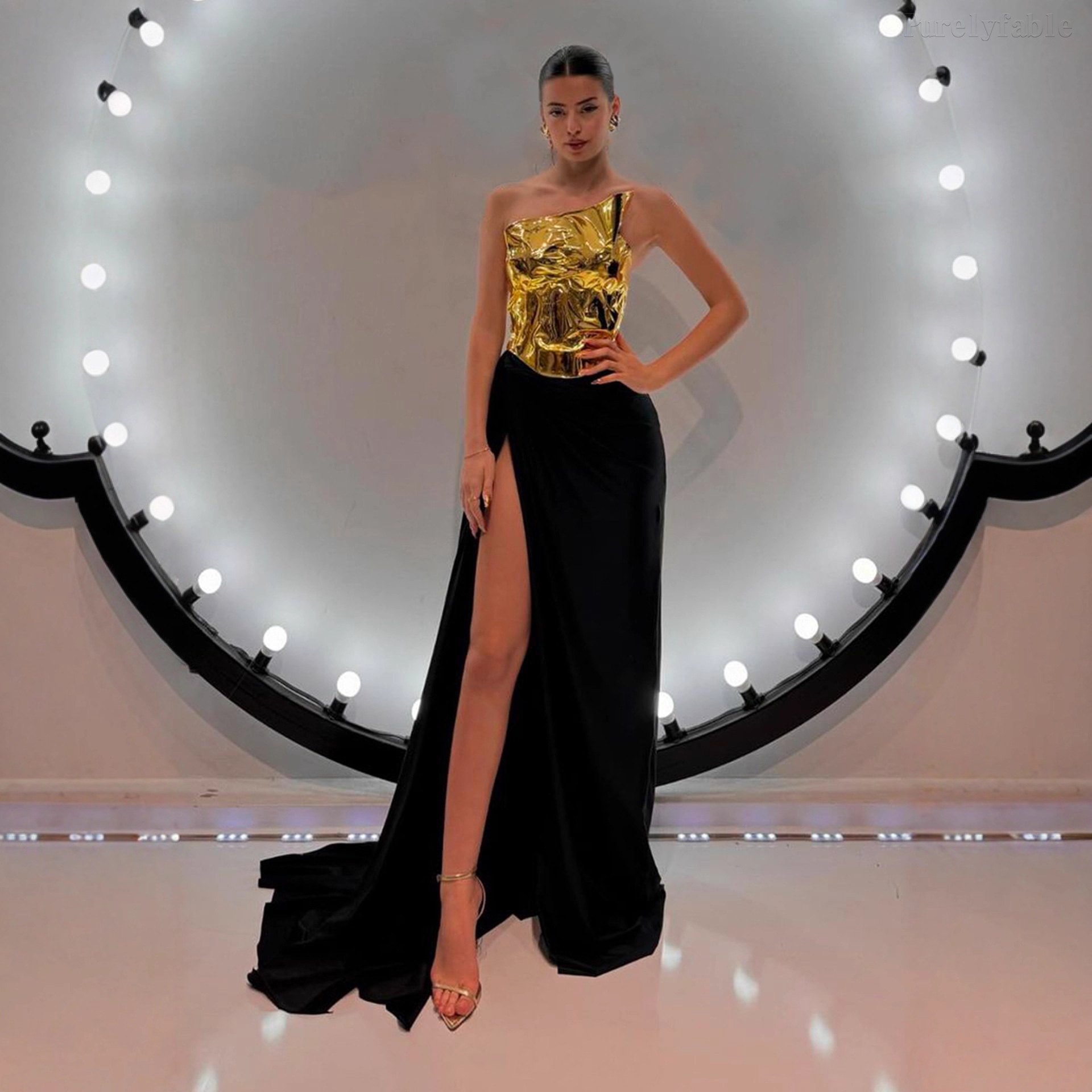 Giselle Black High-Slit Long Dress