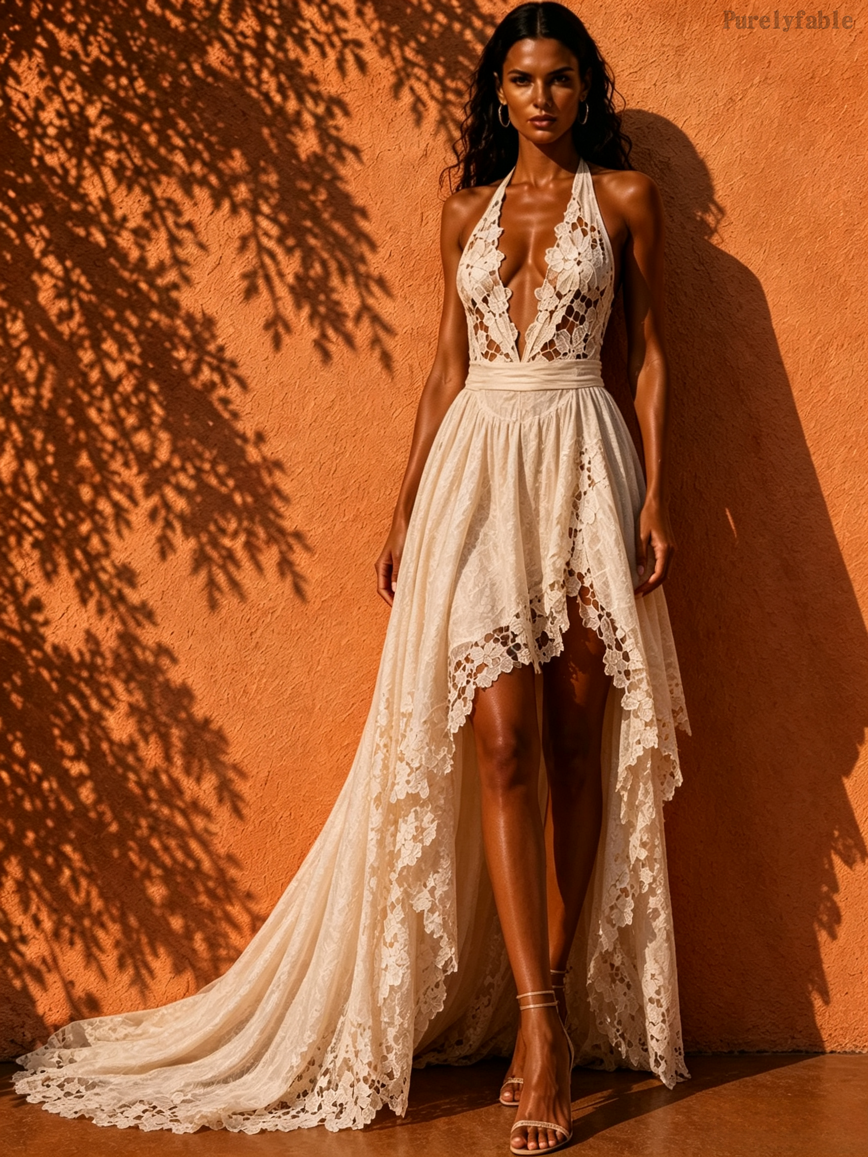 Scarlett White Neck Hanging High-Low Trailing Long Skirt