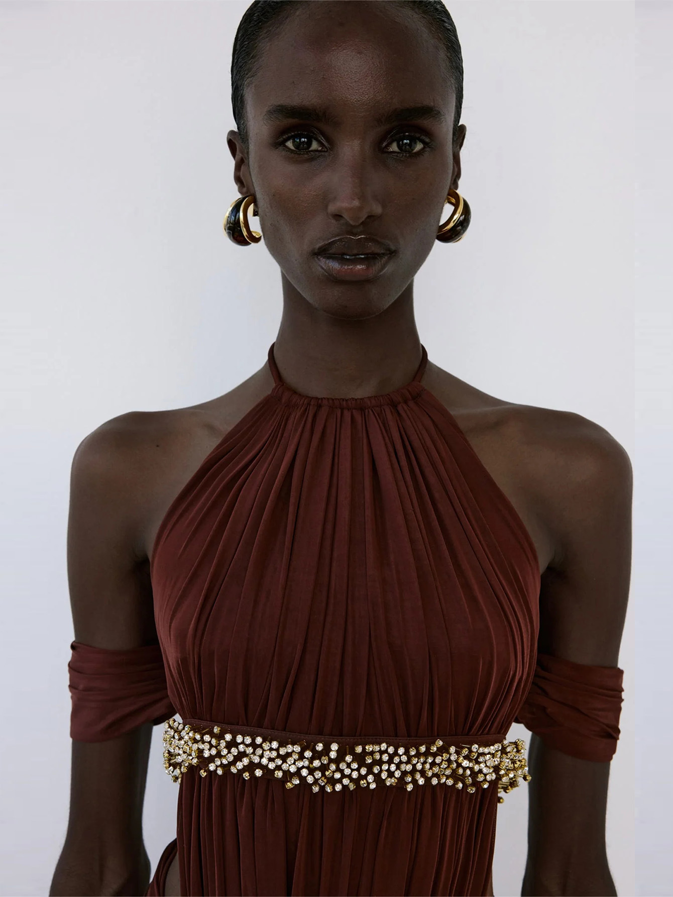 Evanna Deep Red Pleated Flowing Dress