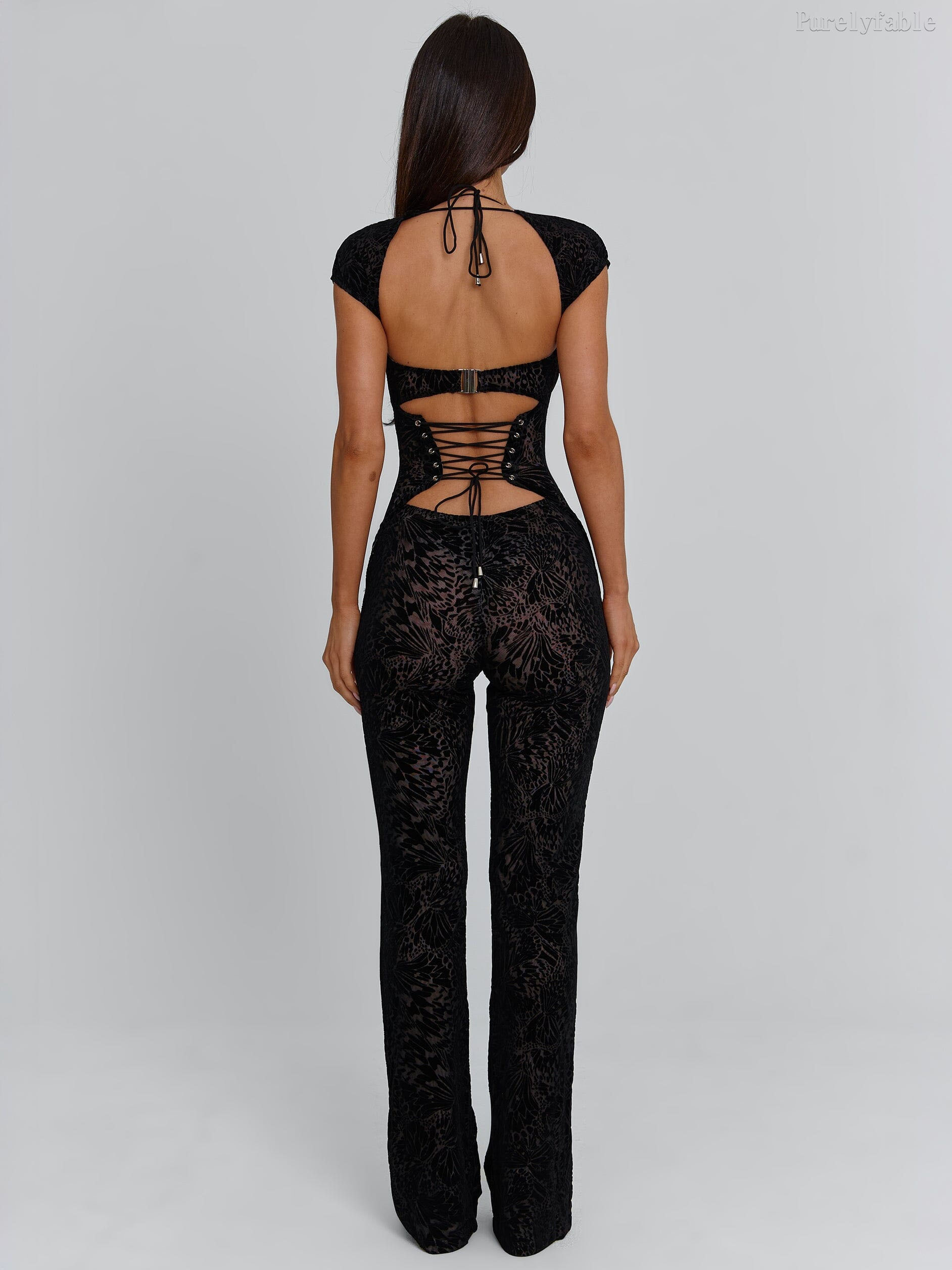 Elia Black Lace-Up Cut-Out Jumpsuit
