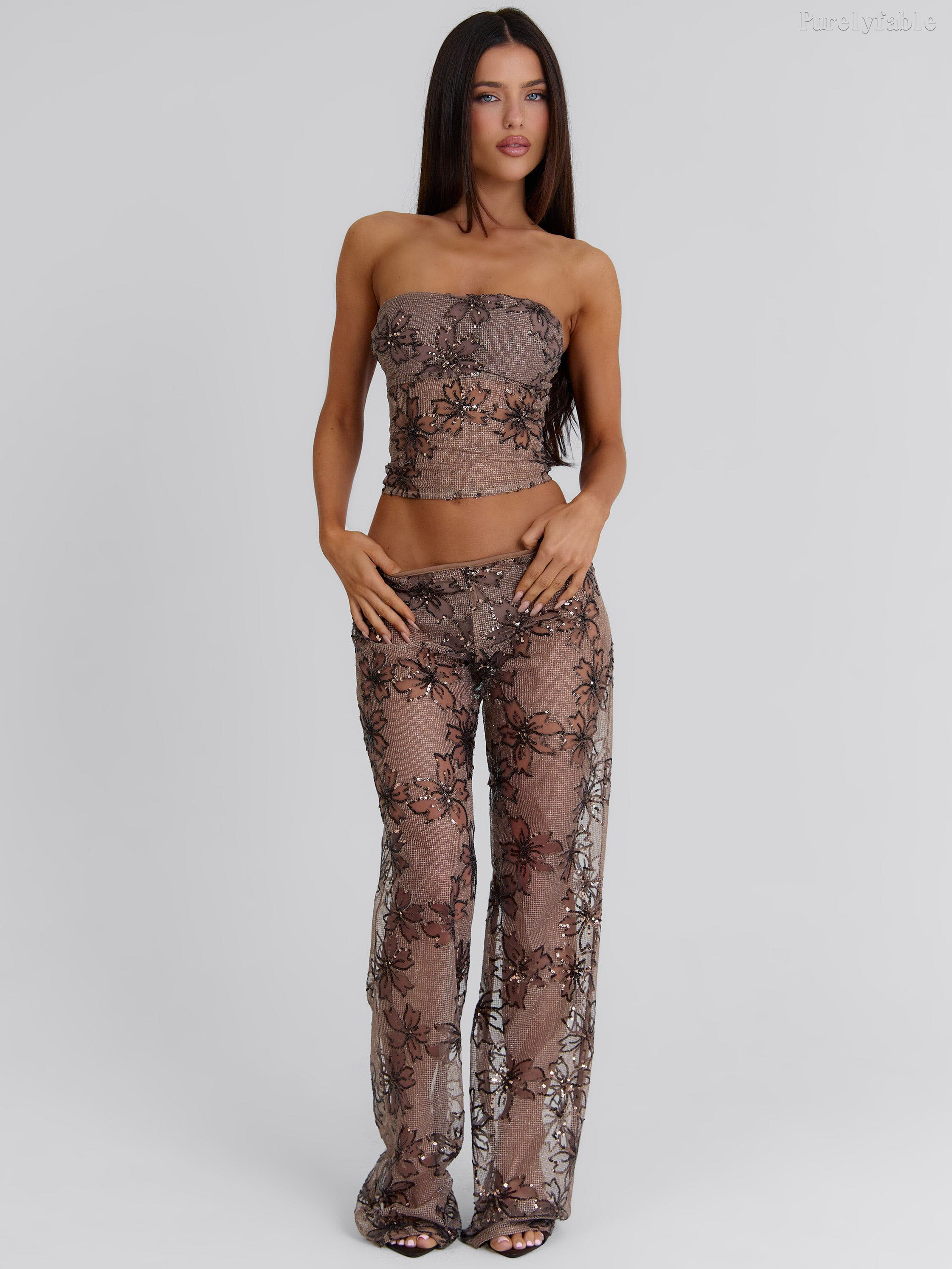 Lily Brown Strapless Short Top and Pants Two-Piece Set