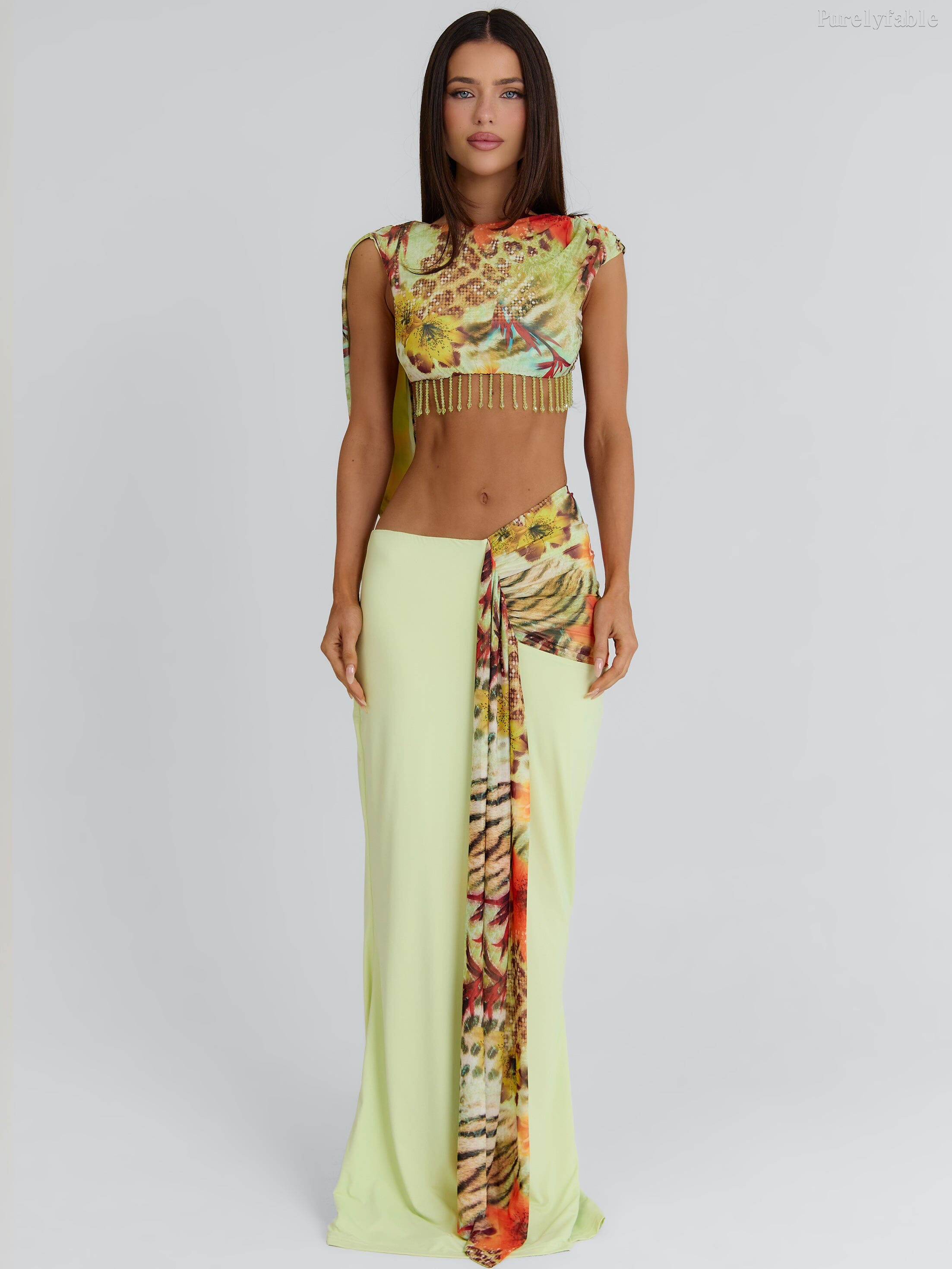 Nora Green Sleeveless Tassel Long Holiday Skirt Set