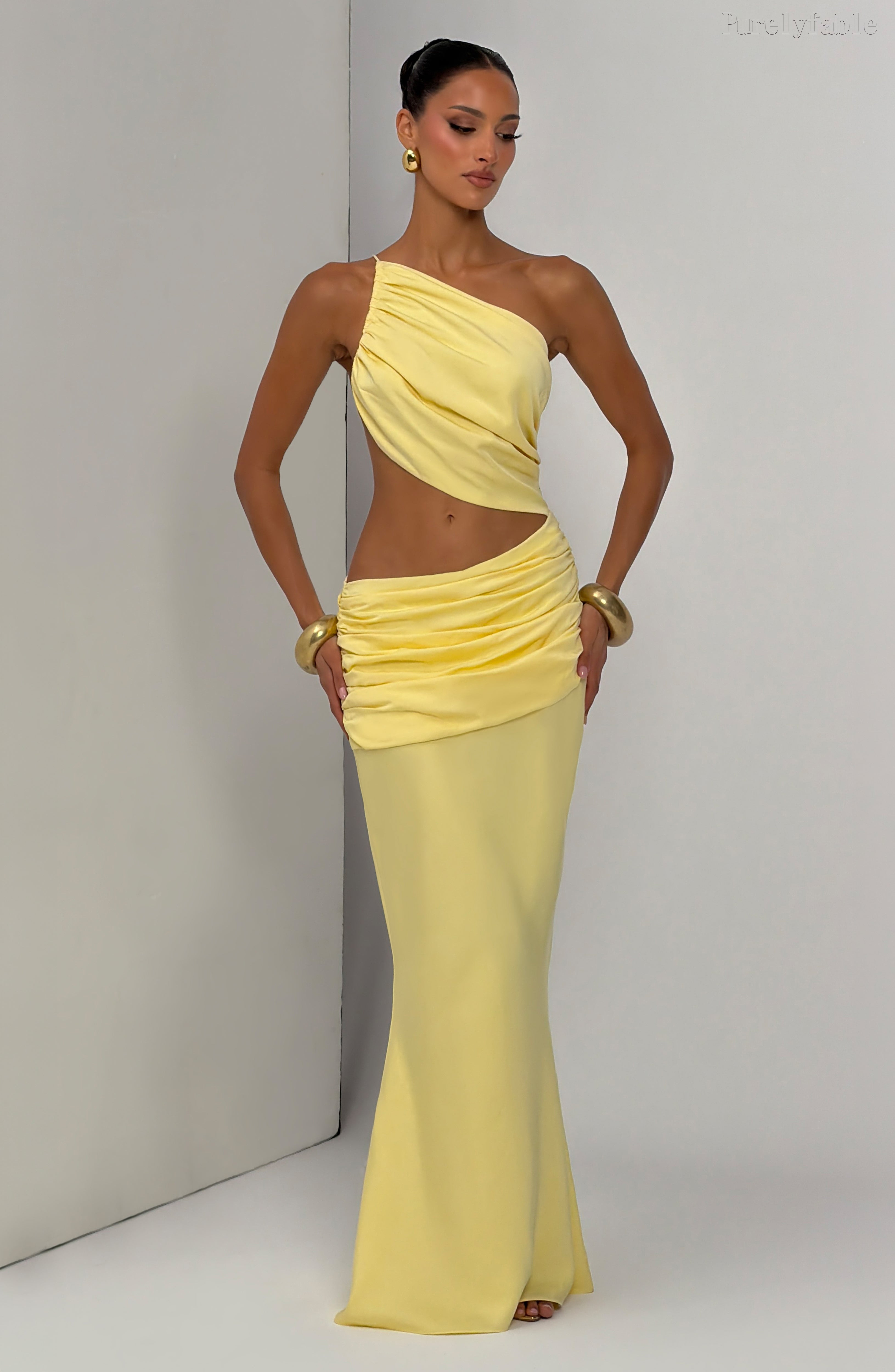 Rafaela Blue Single-Sleeve Open-Back Dress
