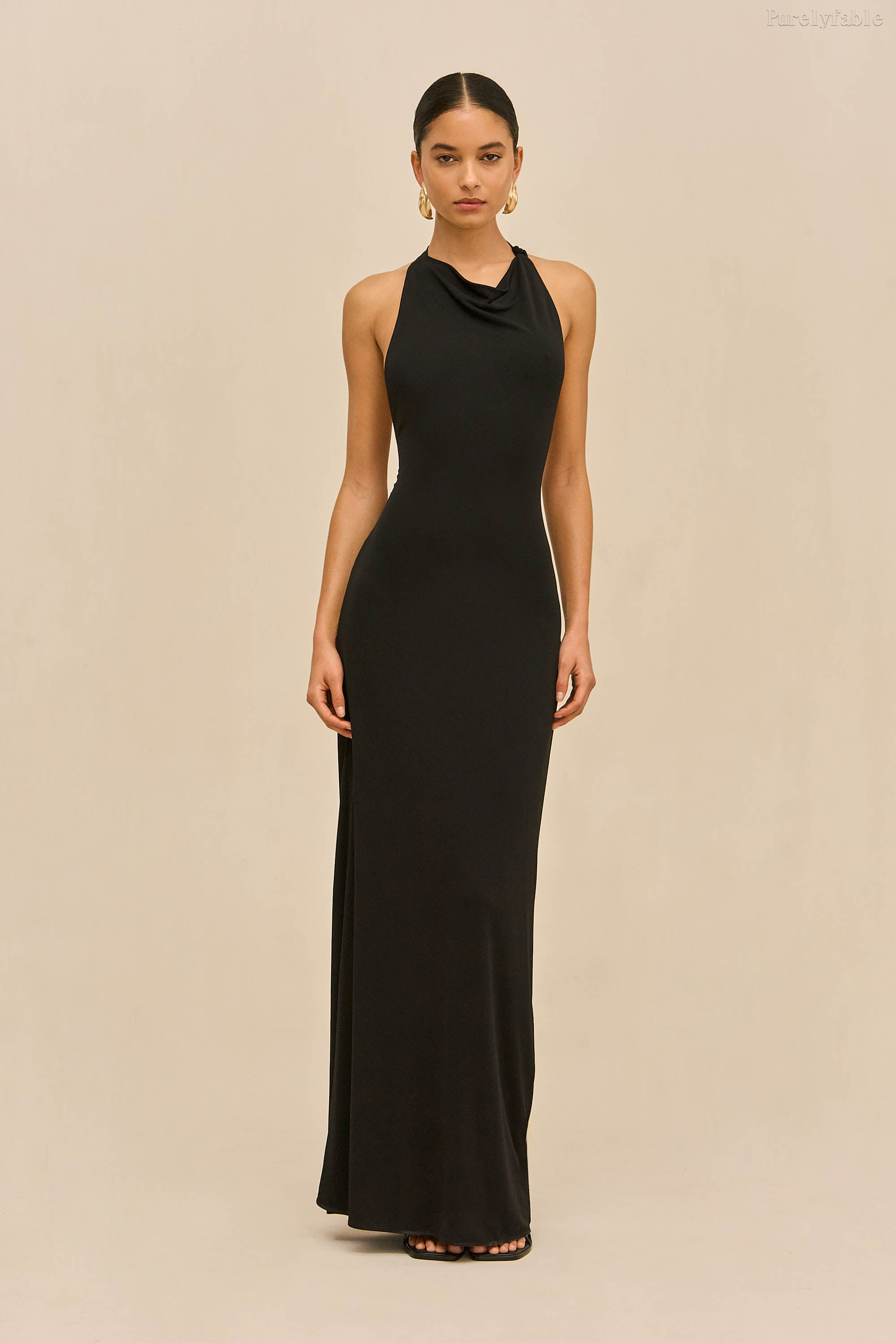 Eden Black Halter Backless Draped Long Dress