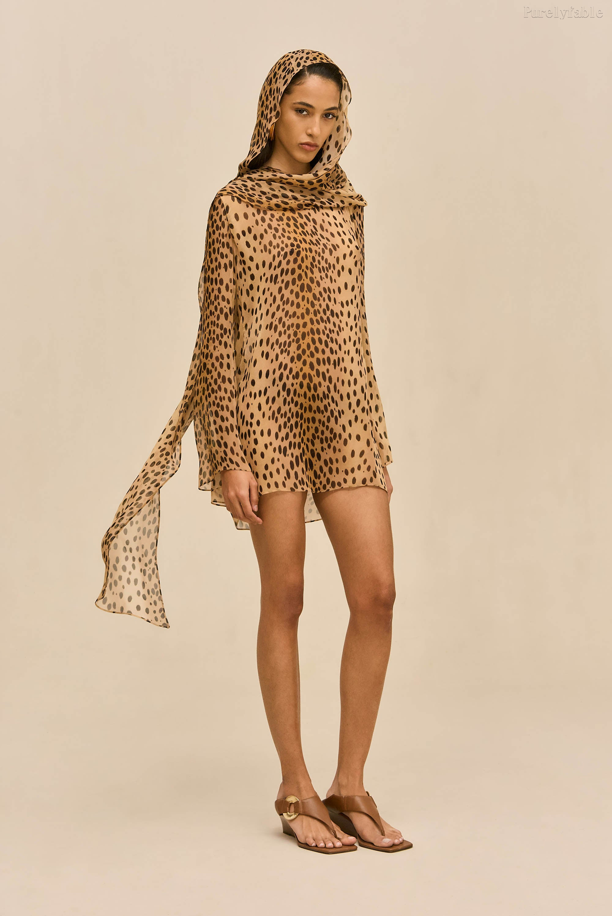 Eliza Khaki-Colored Leopard-Print Hooded Pullover Skirt