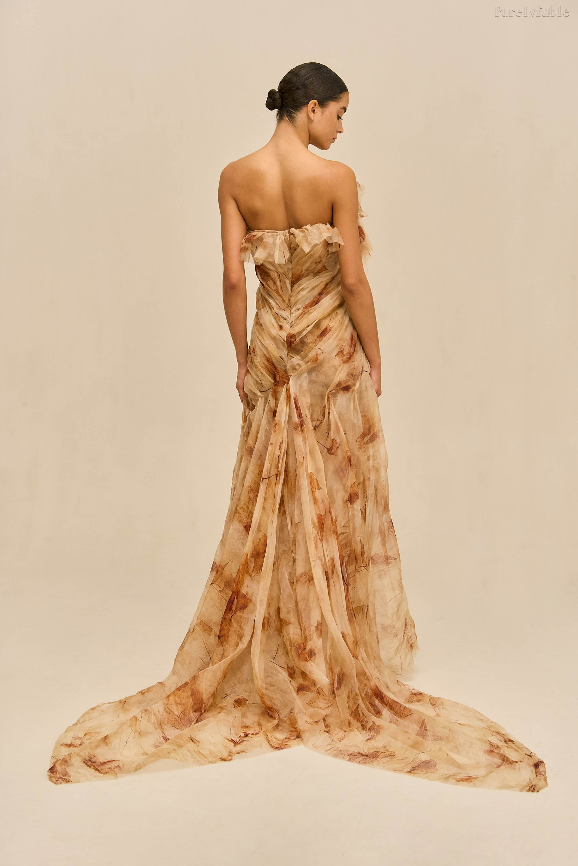 Elara Brown Sugar Strapless High-Waisted Floor-Length Dress