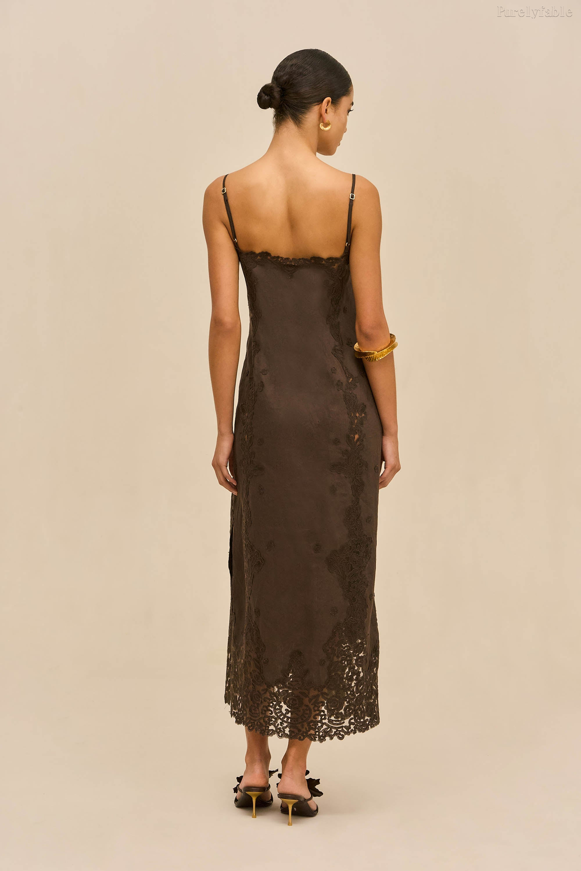 Elara Brown Color Round-Neck Strapless Long Dress