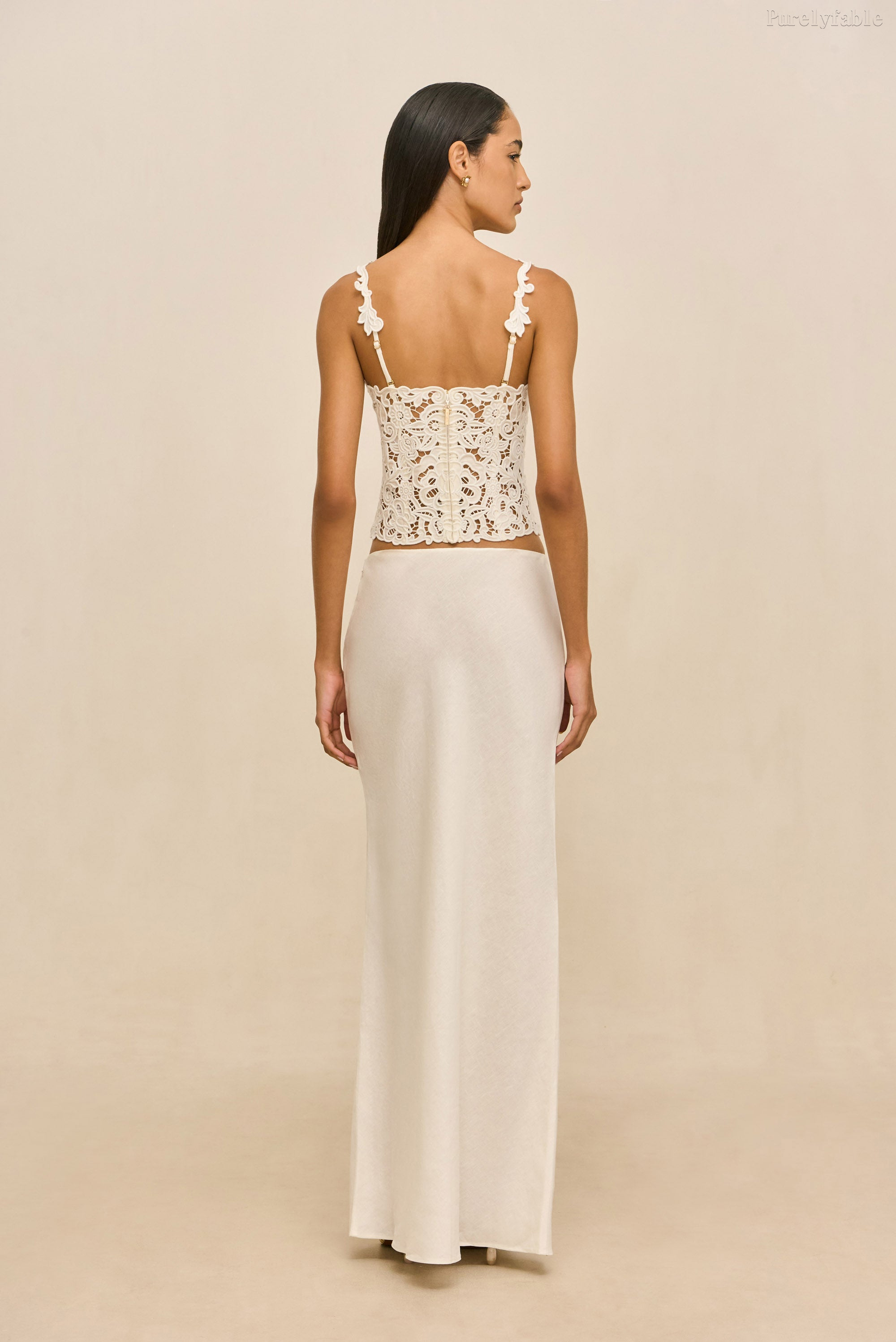 Evelina White Lace Short Strapless Fish Tail Long Set