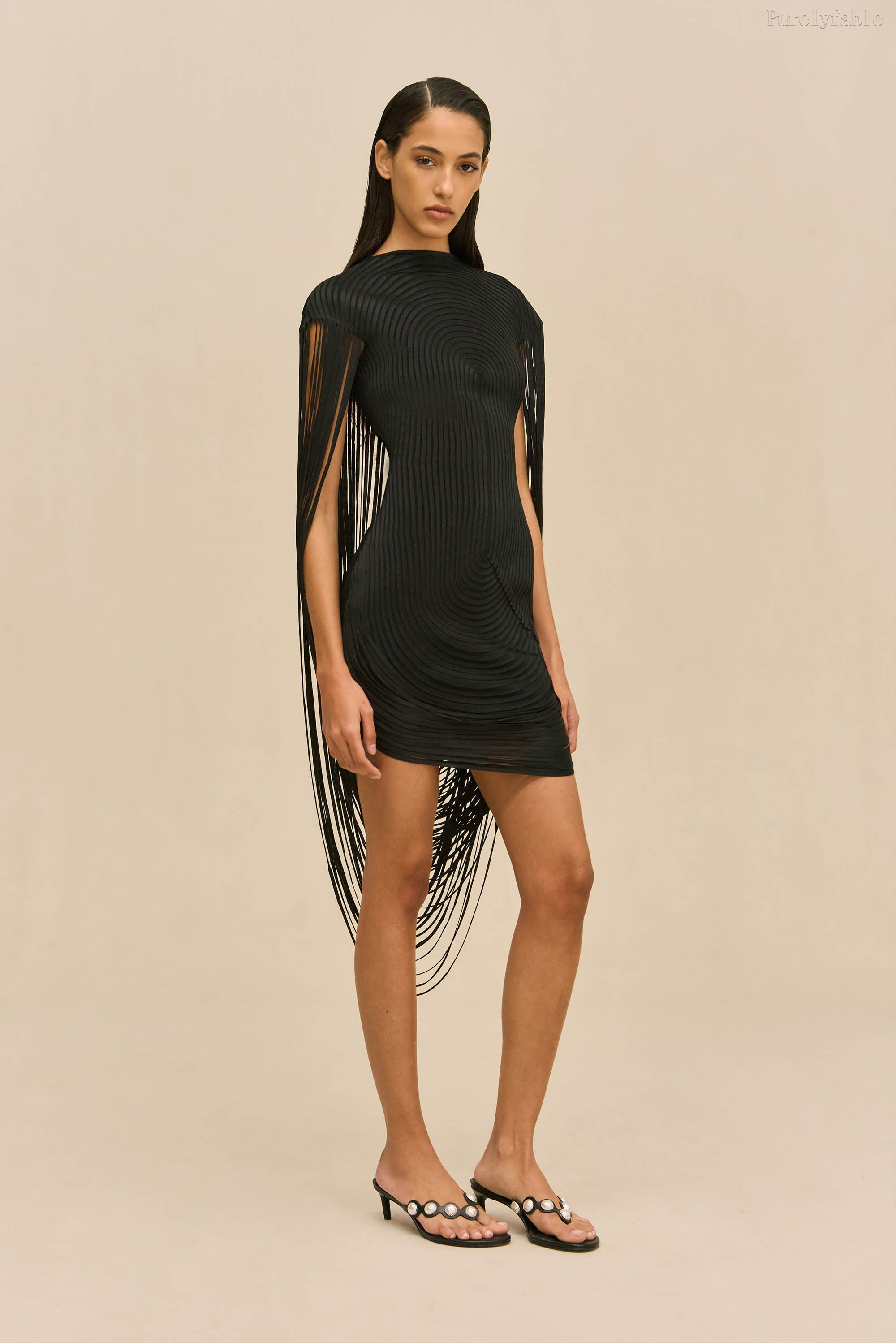 Evelina Black Half-Neckline Tight-Fitting Short Dress