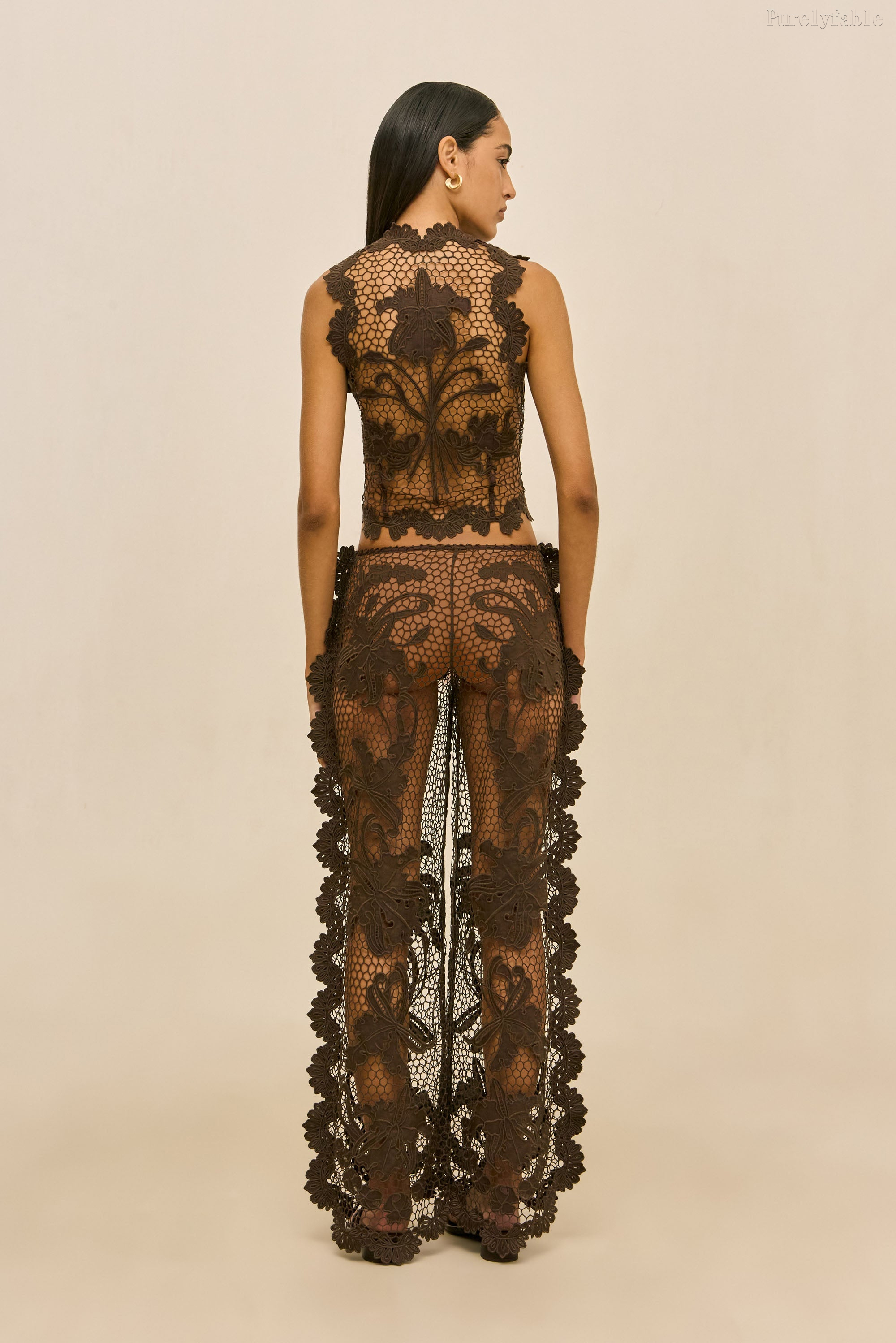 Elysse Dark Coffee V-Neck Sleeveless Flare Pants Two-Piece Set