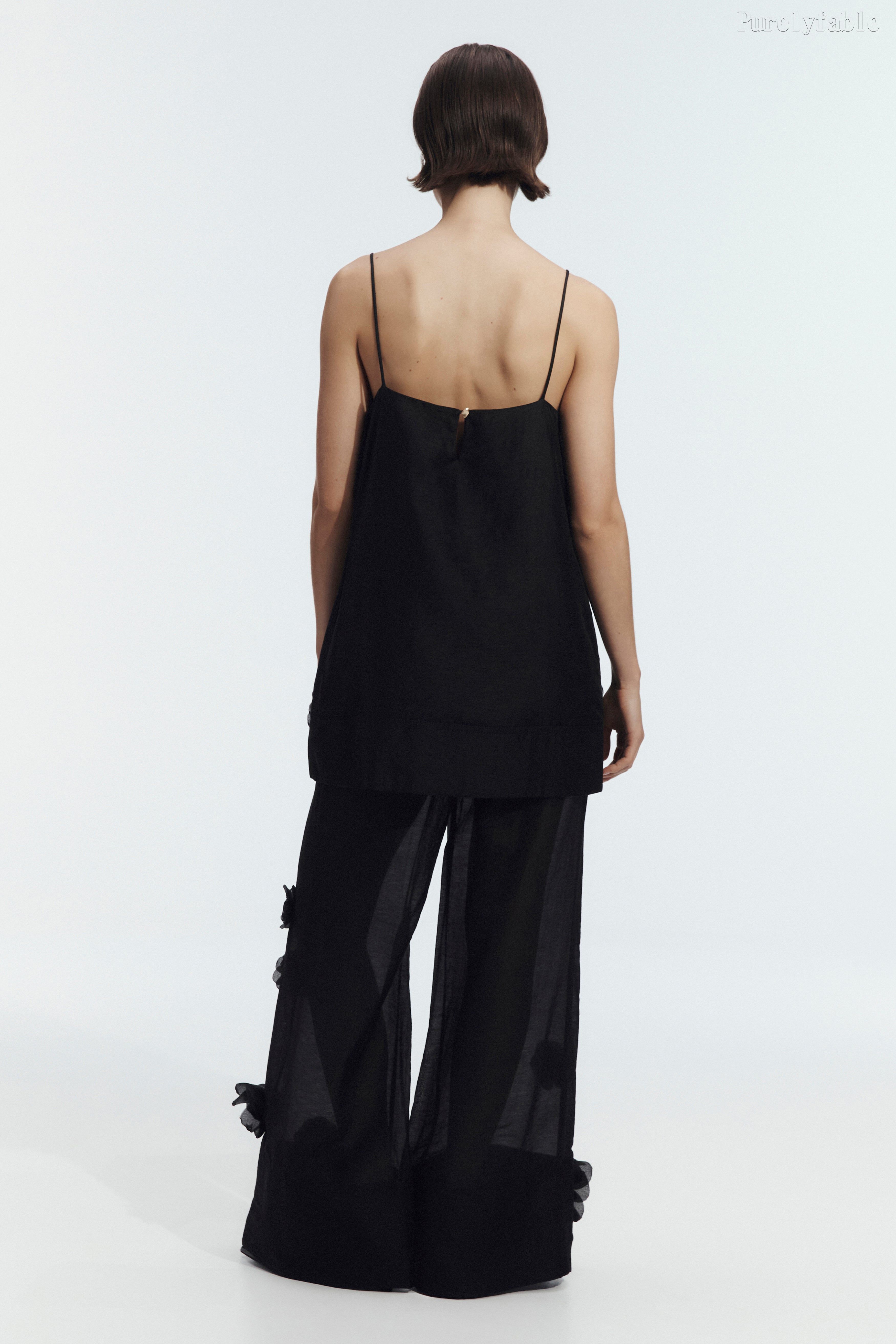 Giana Black Long Pants With Thin Shoulder Straps Set Of Two Pieces