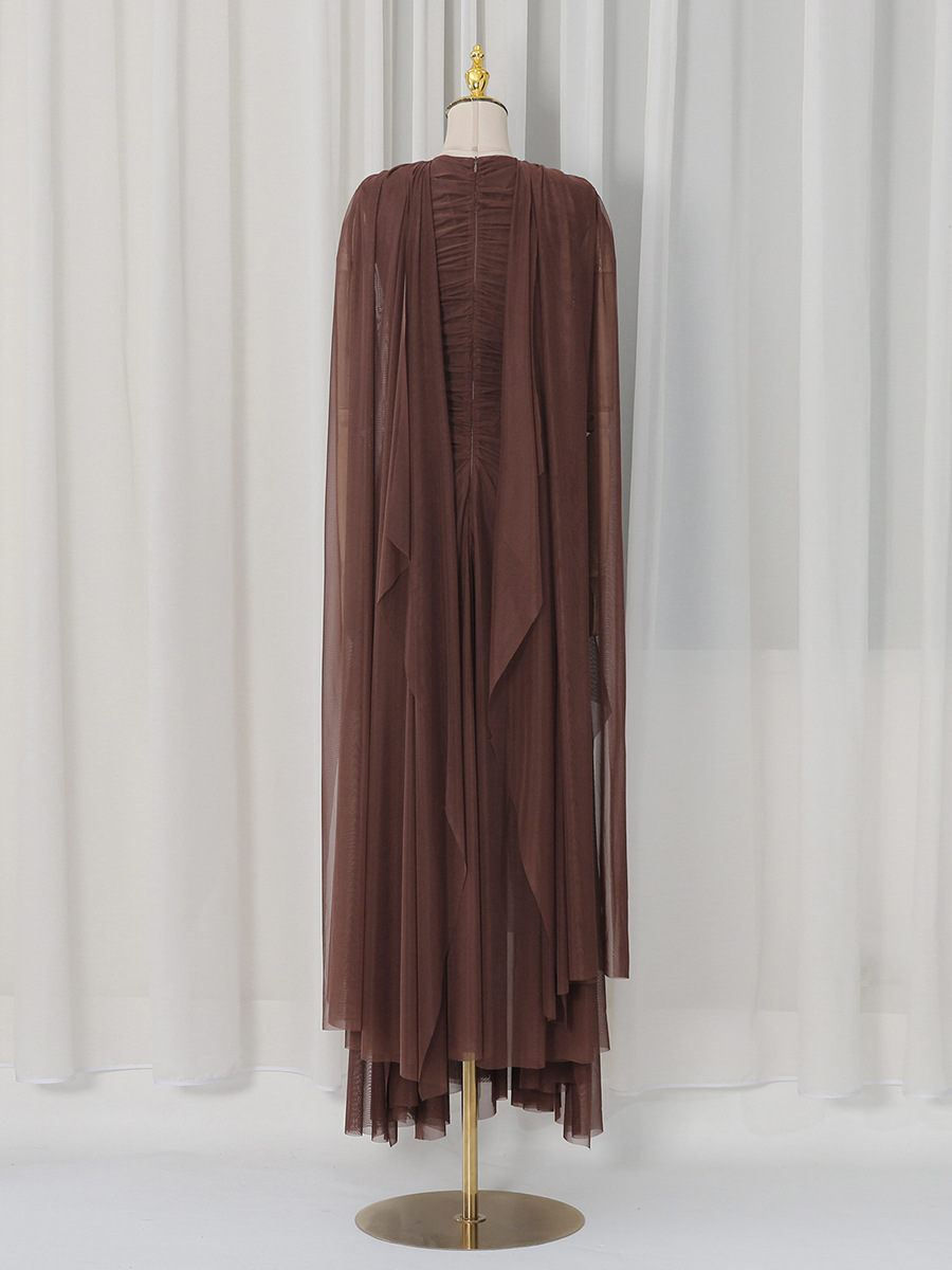 Helena Brown Draped Cape Dress