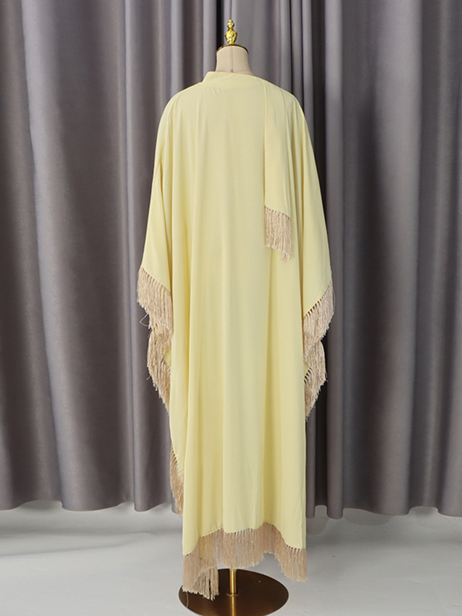 Giselle Yellow Fringed Patchwork Maxi Dress