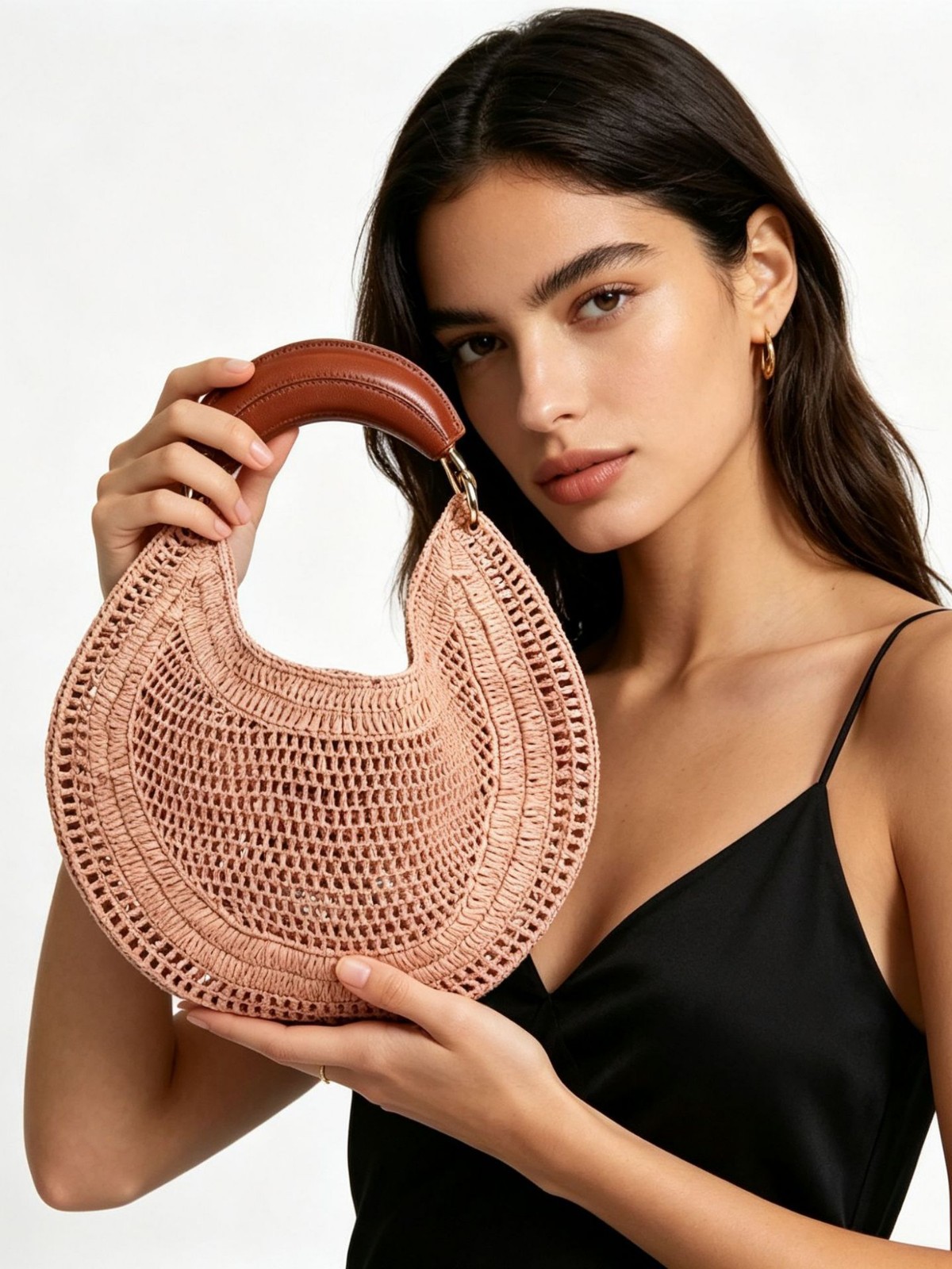 Blue Crescent-Shaped Cutout Handbag