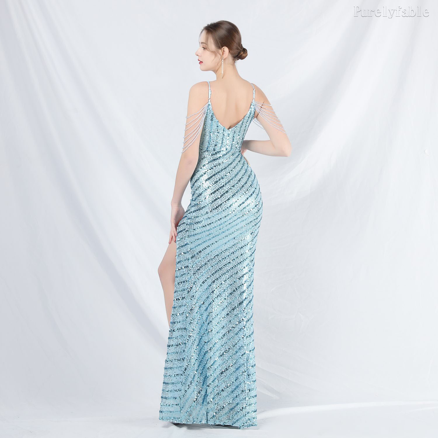 Vivian Sky Blue Camisole Waist High Slit Dress