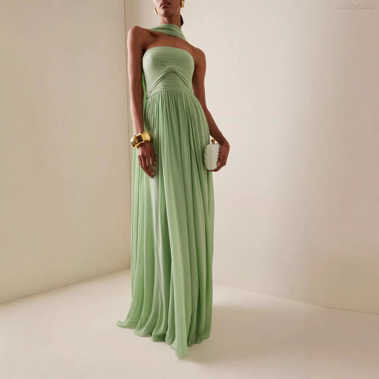 Dahlia Light Green Pleated Strapless Dress