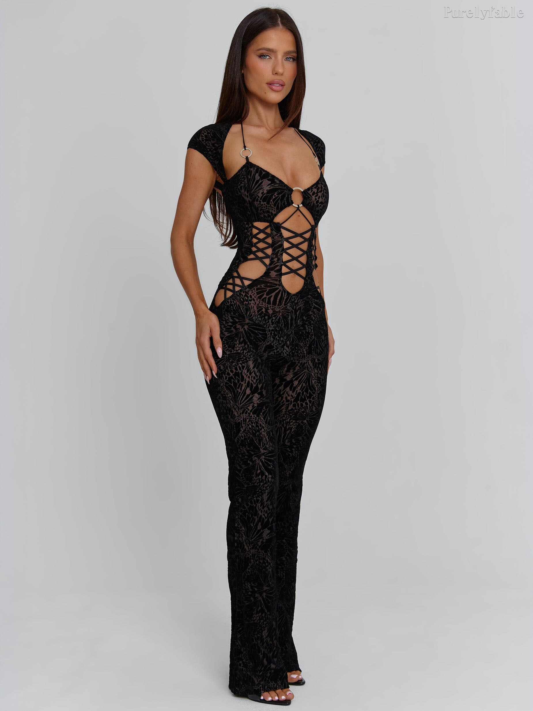 Elia Black Lace-Up Cut-Out Jumpsuit