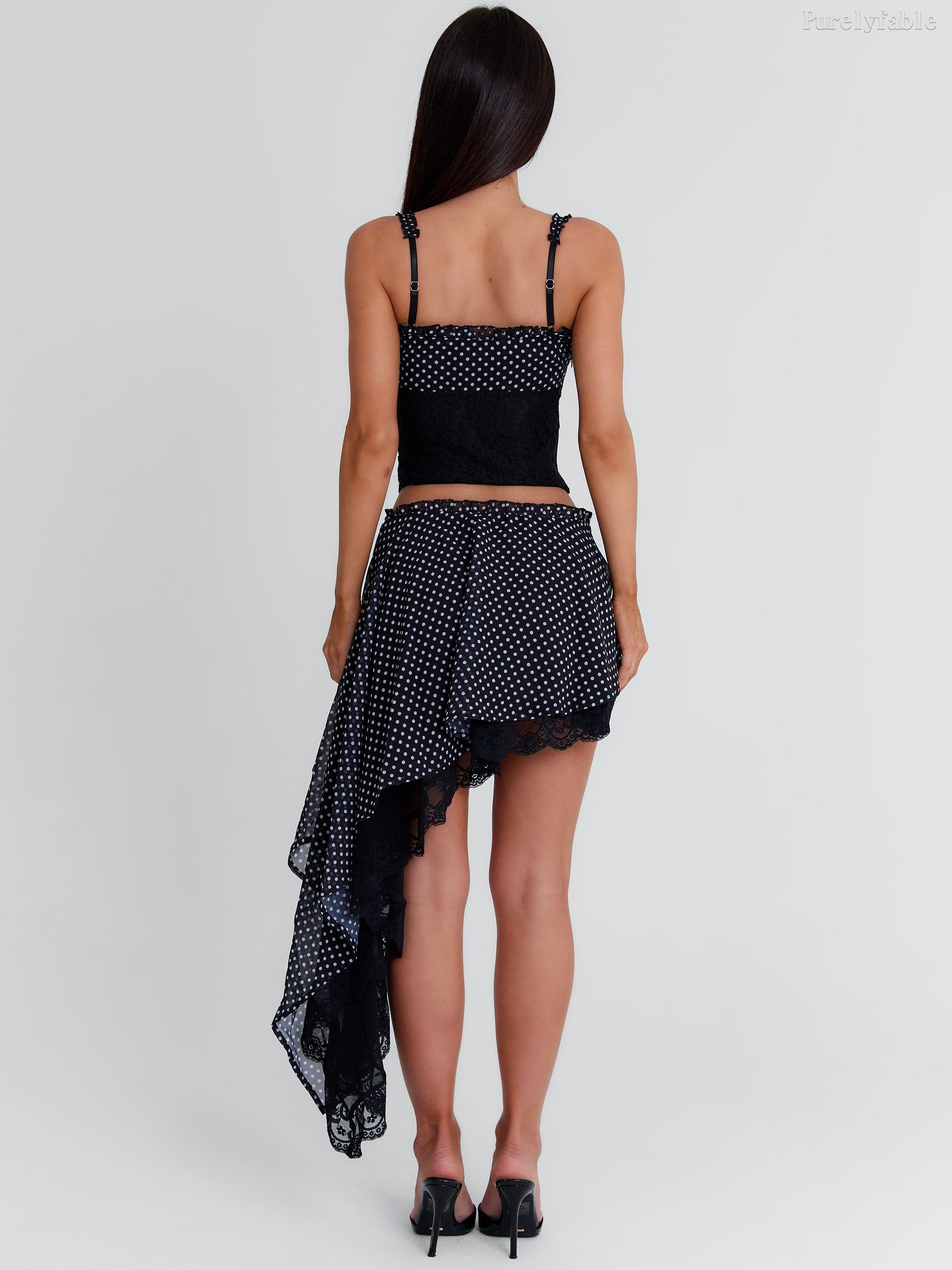 Charlene Black Polka Dot Waist Two-Piece Set