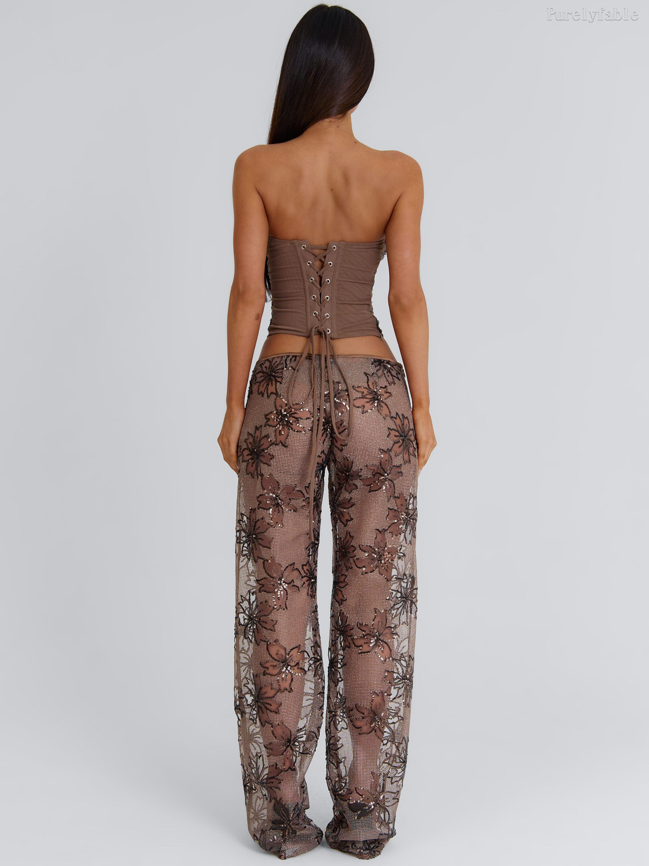 Lily Brown Strapless Short Top and Pants Two-Piece Set