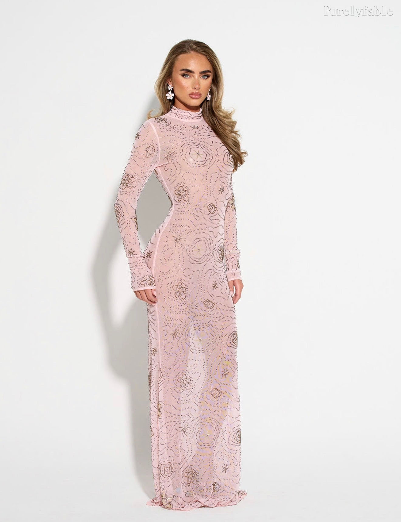 Alessandra Pink Mesh Long Sleeved Dress