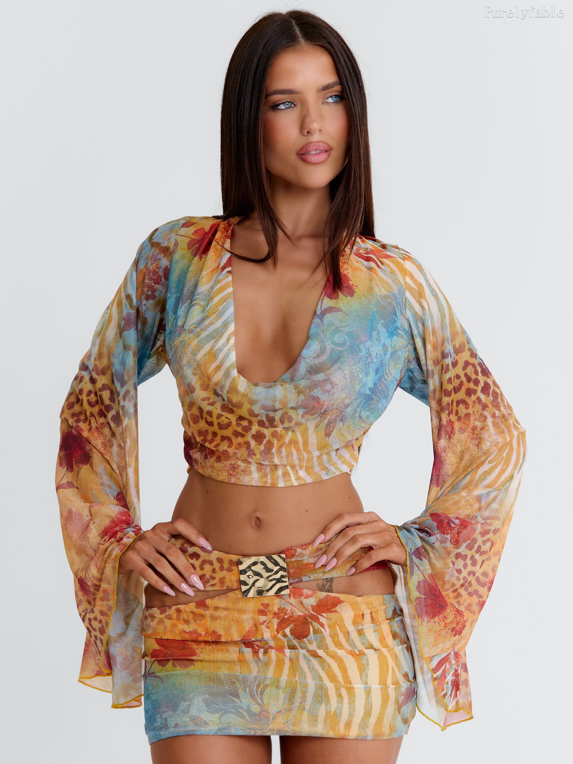 Eulalia Printed Cowl-Neck Dress Set