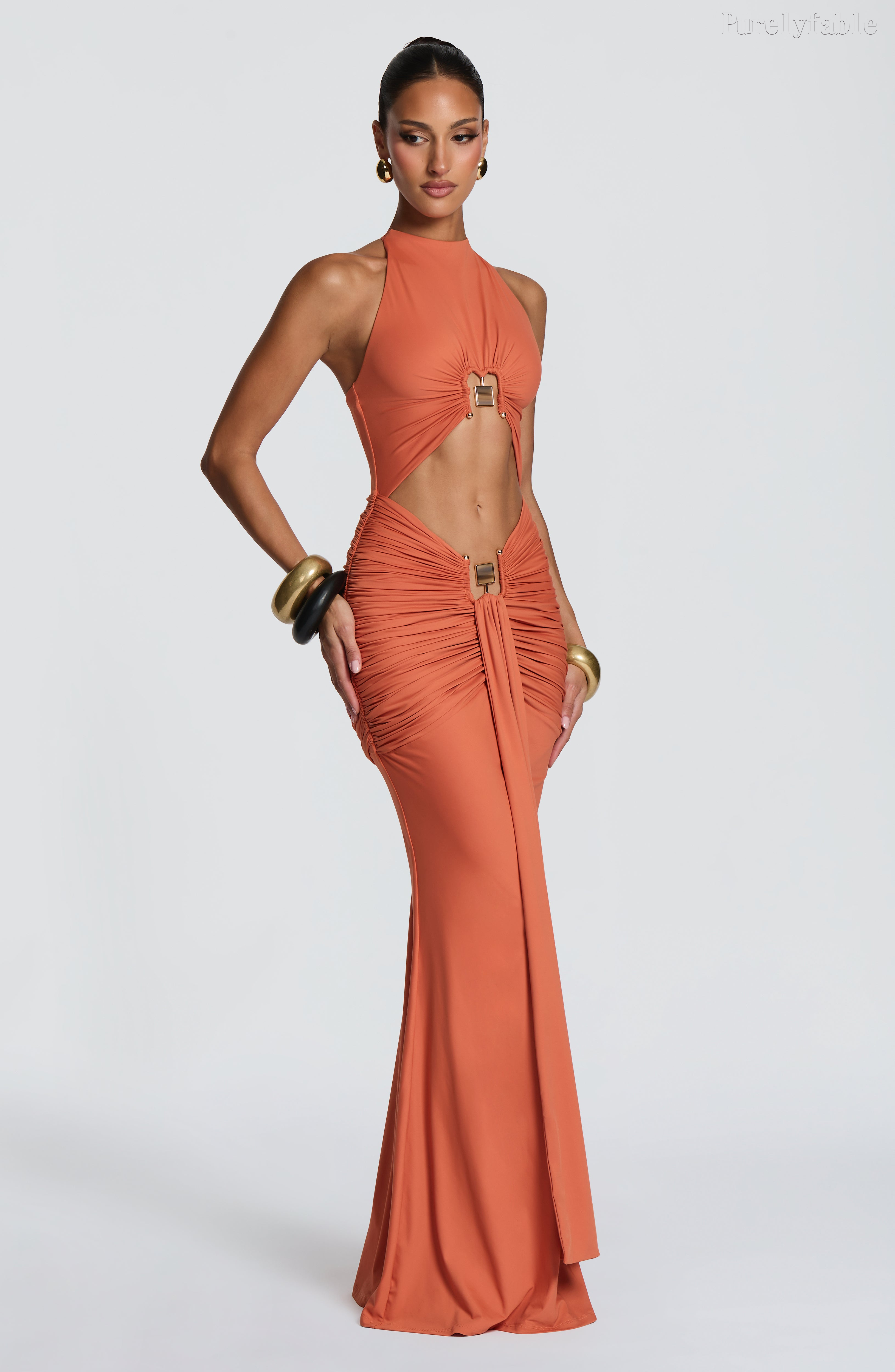 Paloma Orange Halter Neck Cut-Out Pleated Skirt