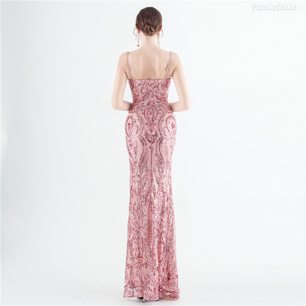 Vivian Pink Glitter High-End Fishbone Dress