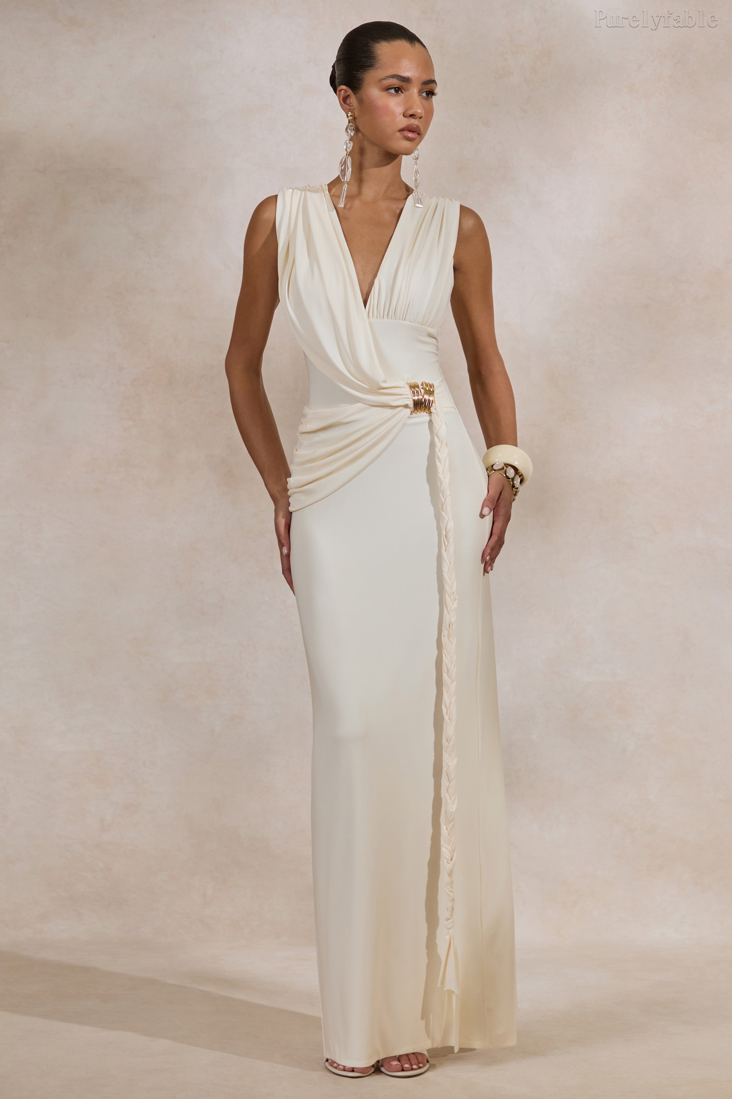 Vivianna White Sleeveless Wrap Long Dress