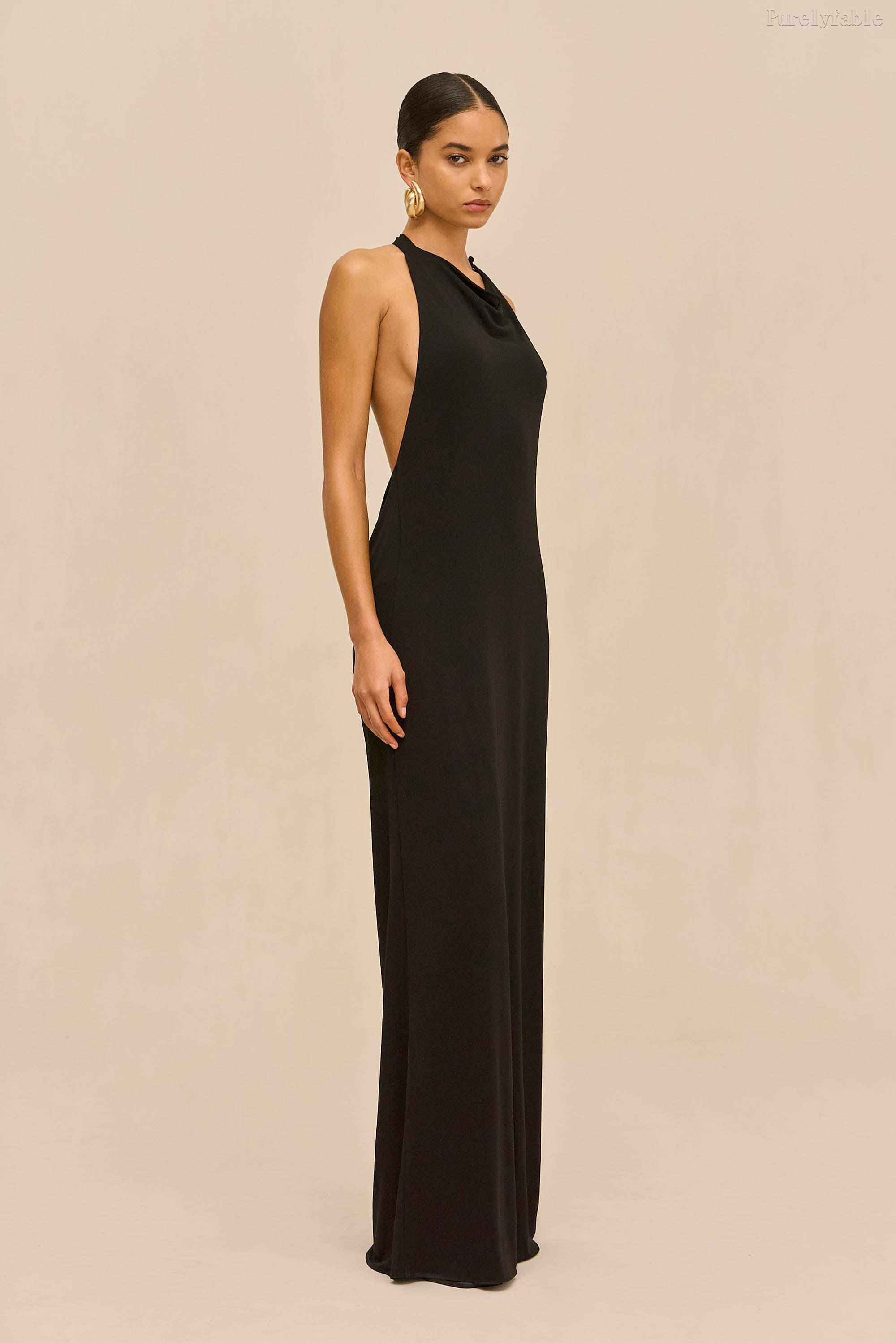 Eden Black Halter Backless Draped Long Dress