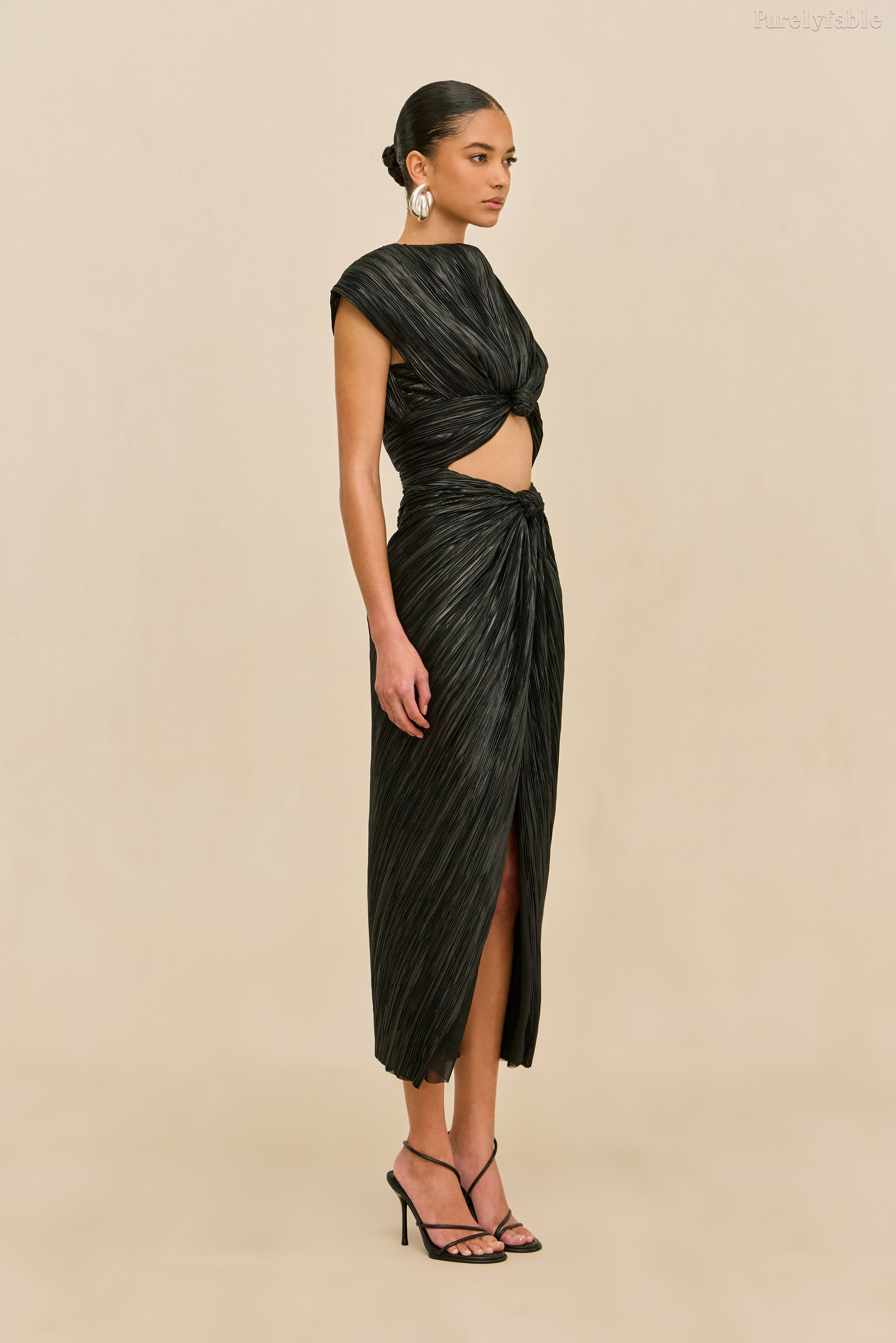 Eden Black Halter-Neck Open-Front Midi-Length Dress