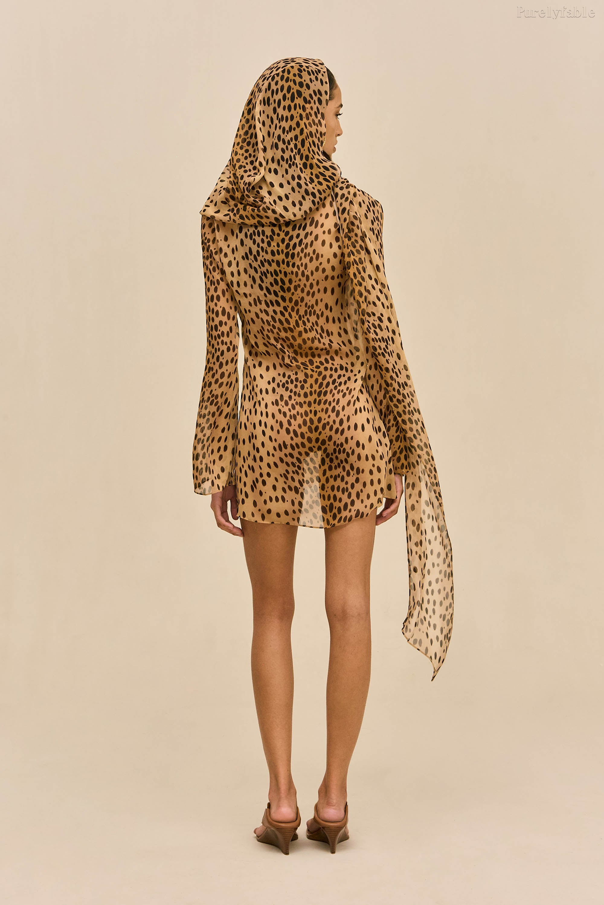 Eliza Khaki-Colored Leopard-Print Hooded Pullover Skirt