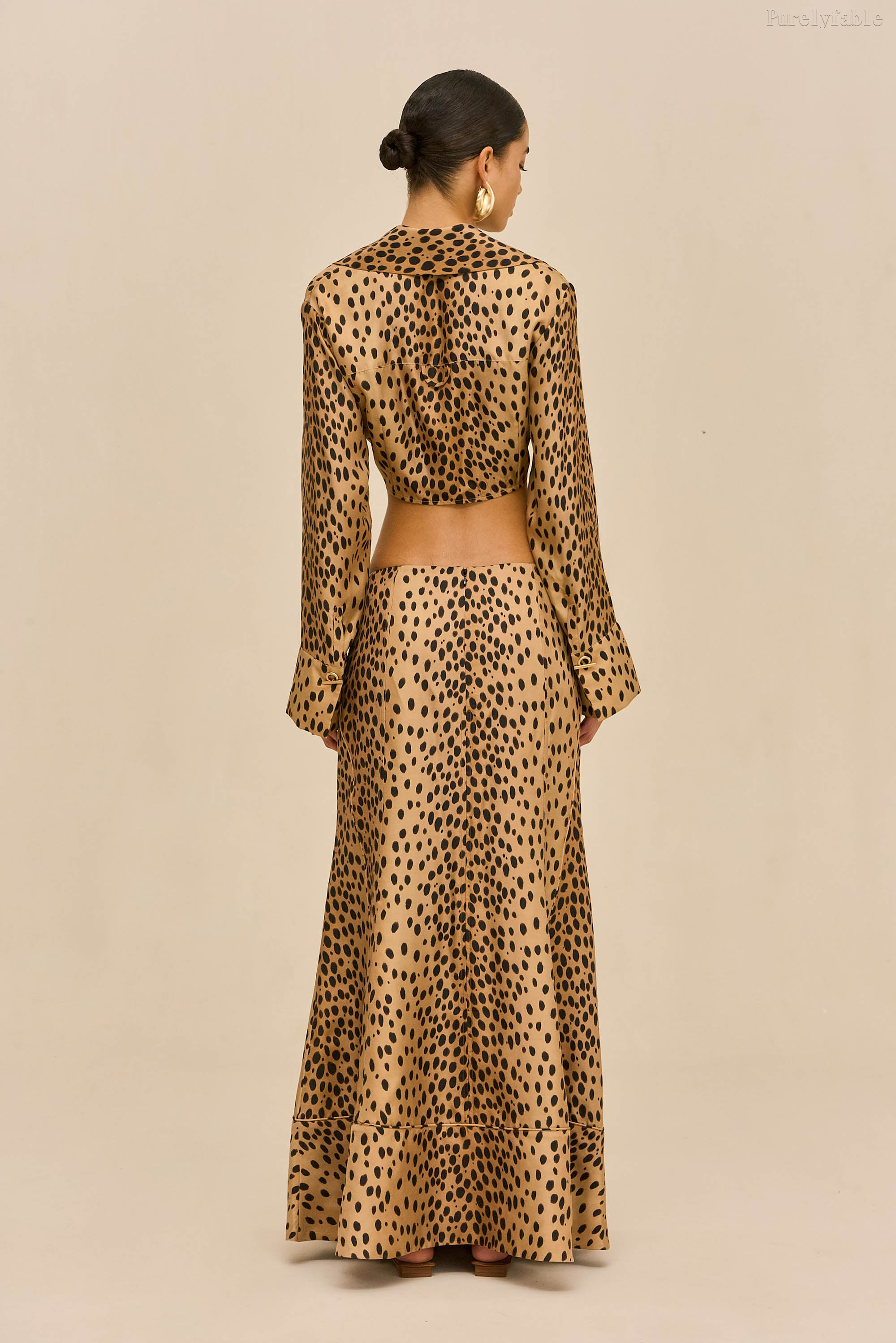 Elara Khaki-Colored Fine Shoulder-Belt High Slit Dress Set