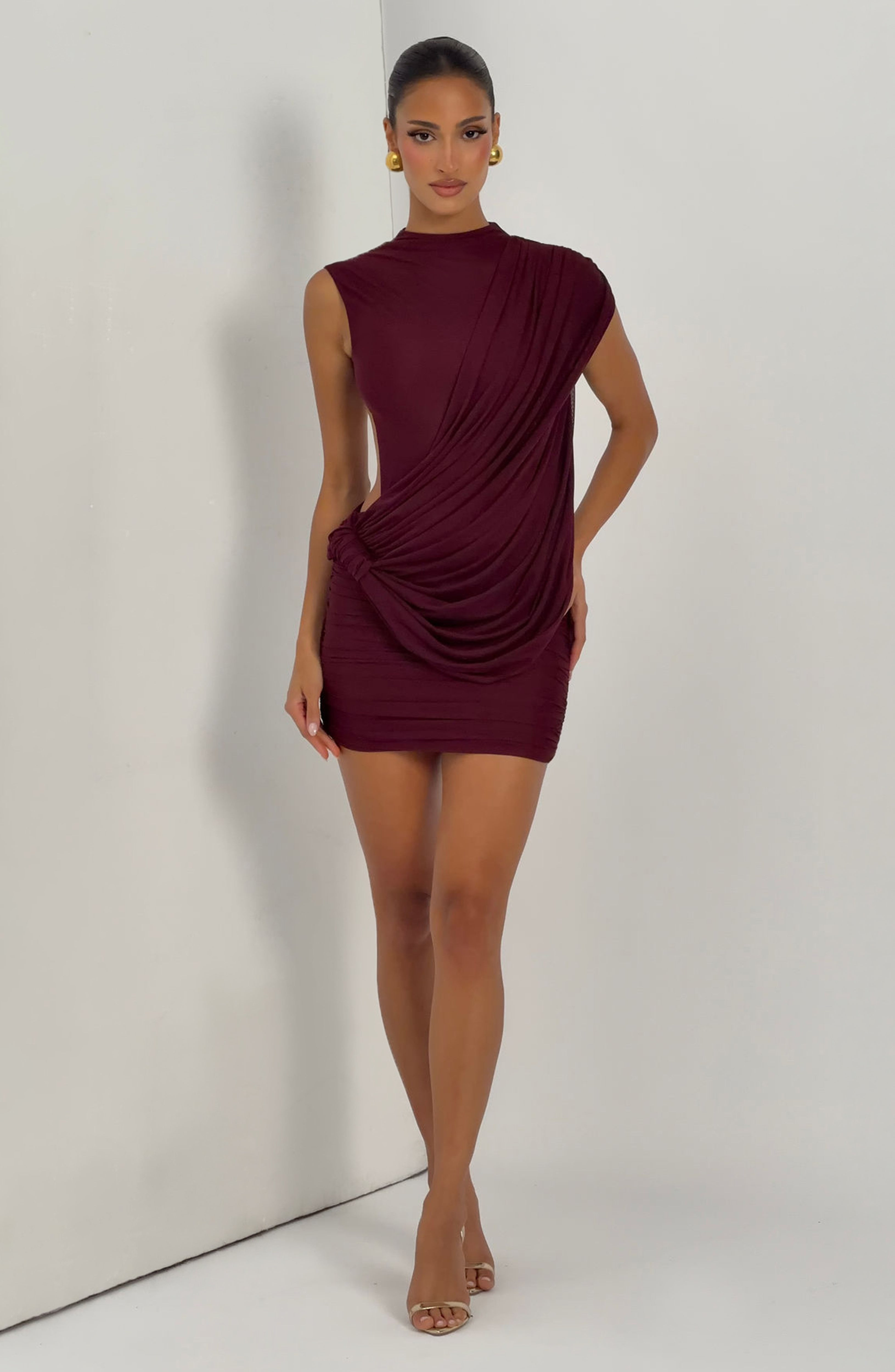 Camila Red Knotted Draped Mini Dress
