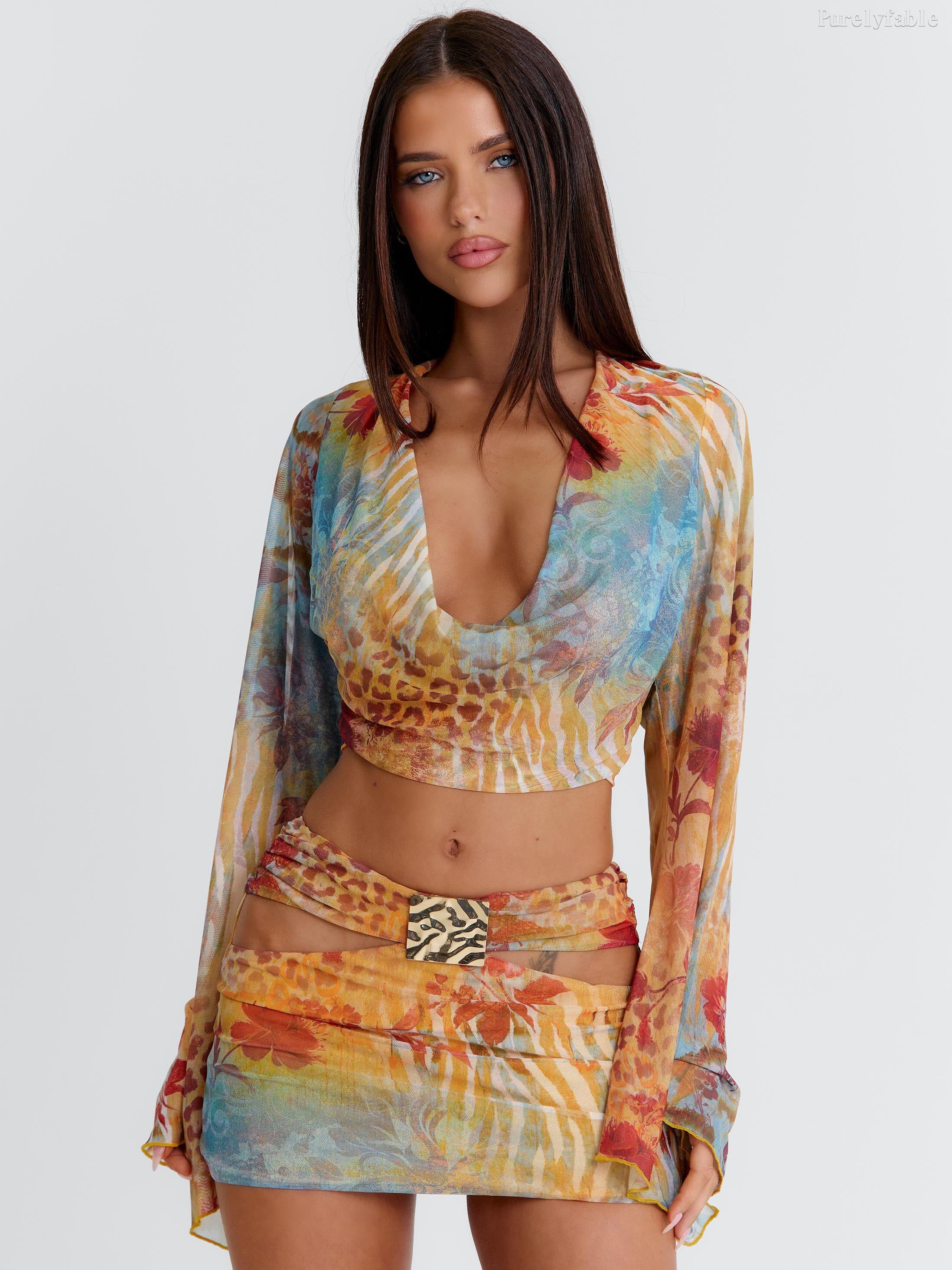 Eulalia Printed Cowl-Neck Dress Set