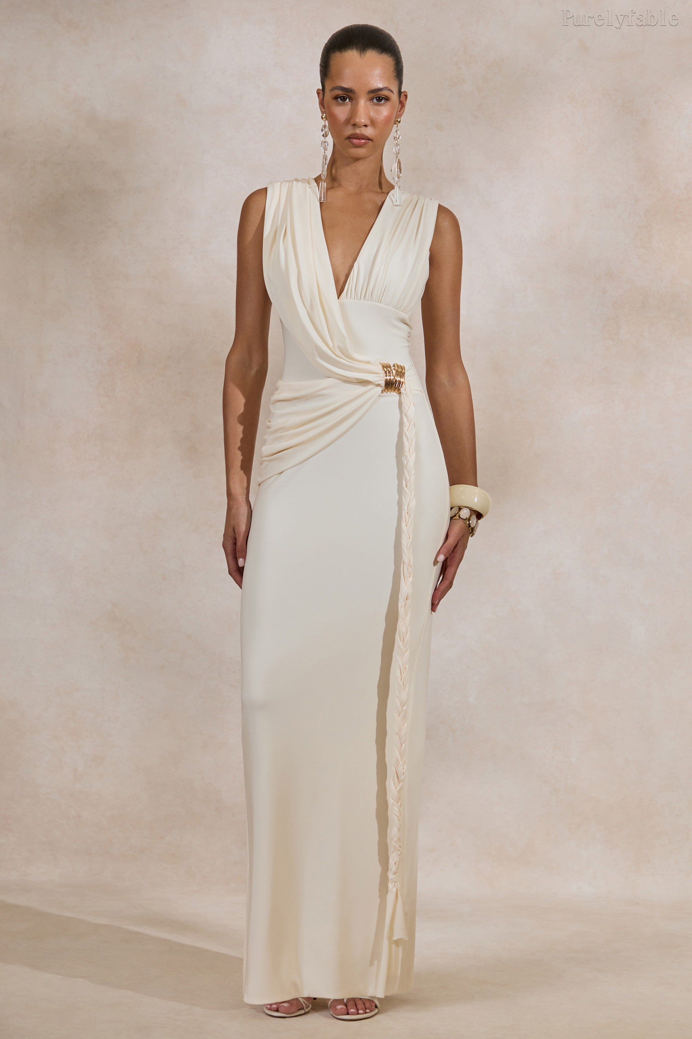 Vivianna White Sleeveless Wrap Long Dress