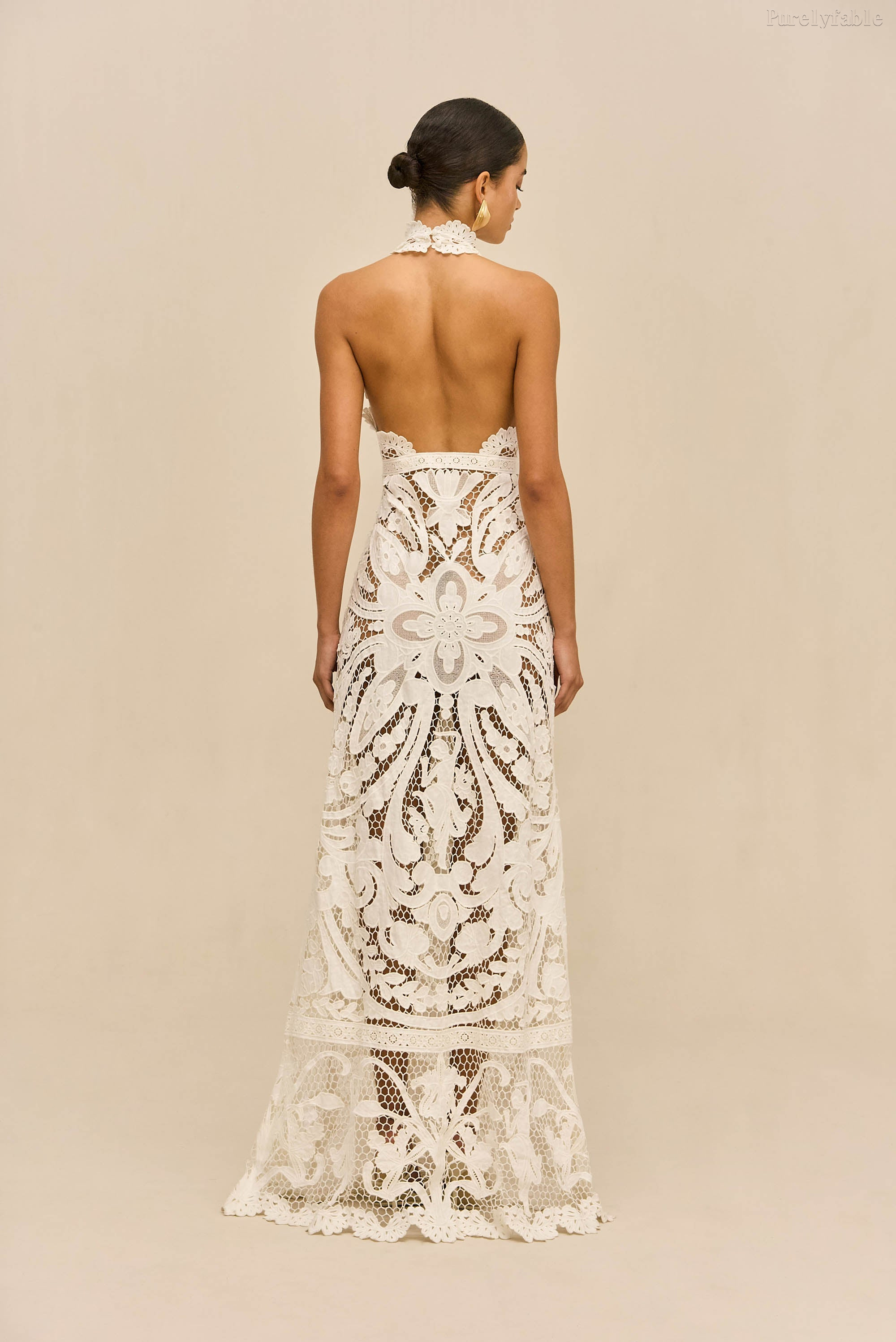 Elara White V-neck Deep-V Sleeveless Long Dress