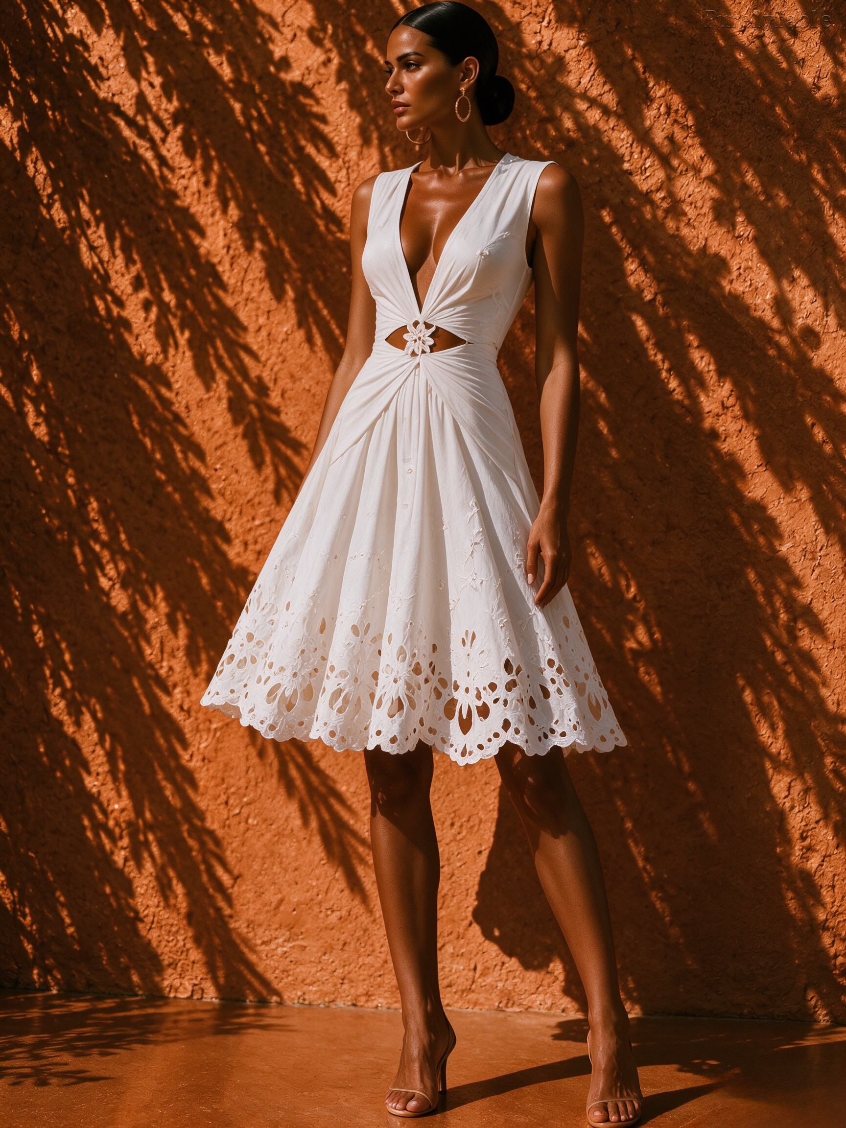 Elysia White Sleeveless Hollow-Out Midi Dress