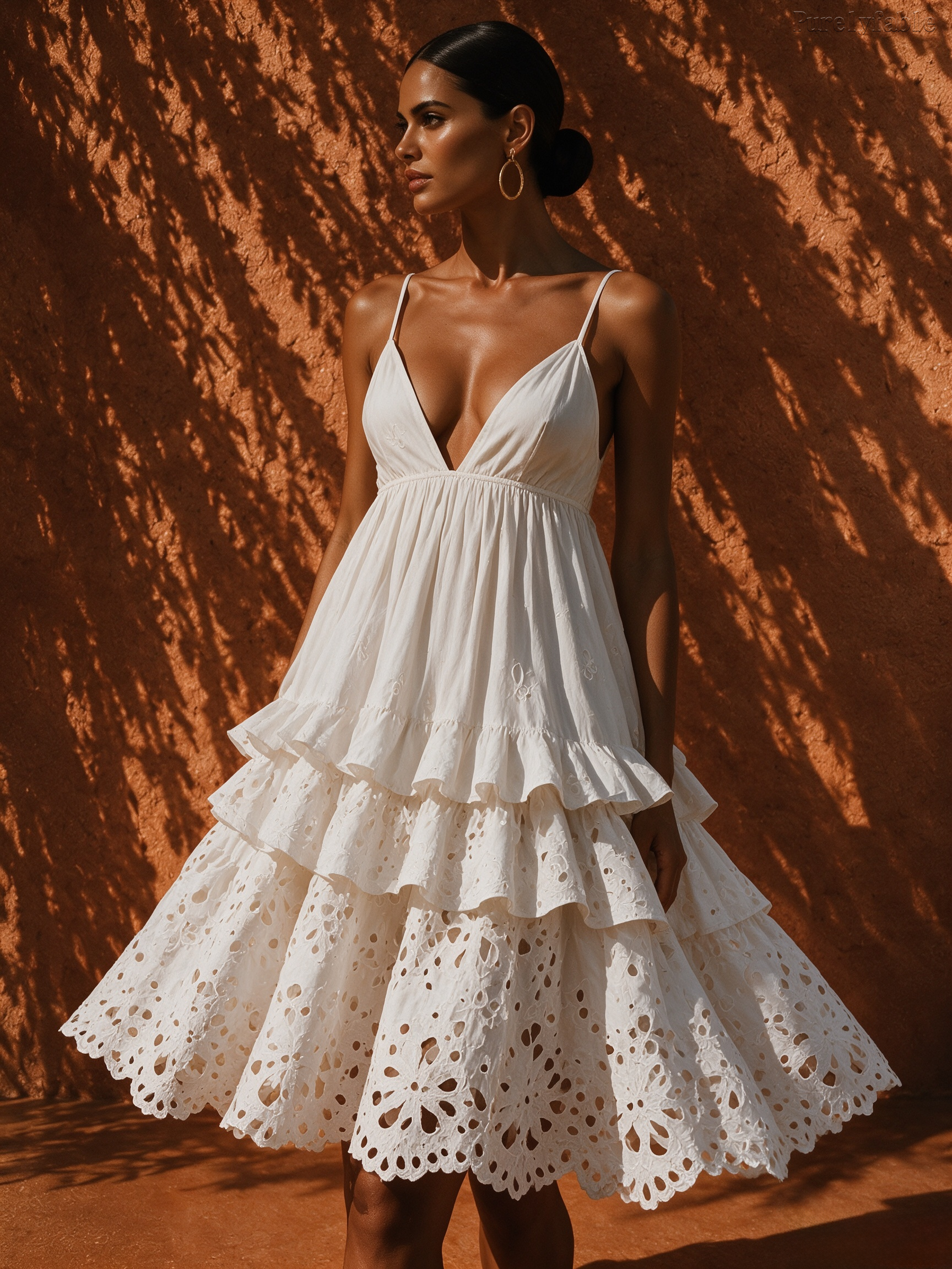 Elysia White Multi-Layered Ruffle Midi Skirt