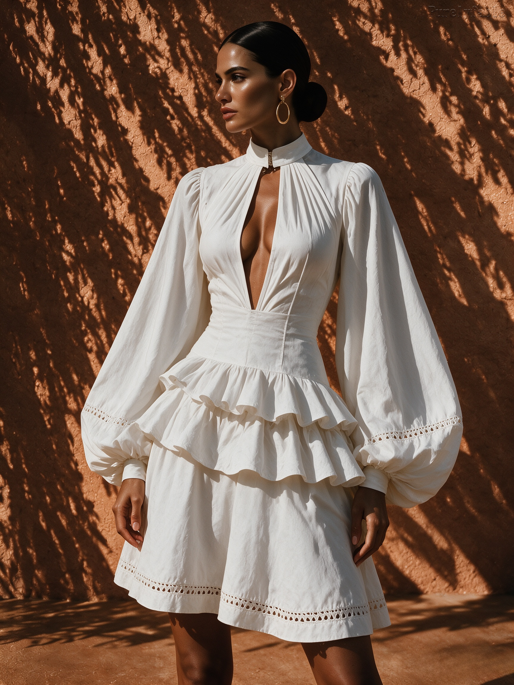 Elysia White Puffed Sleeve Cut-Out Short Dress
