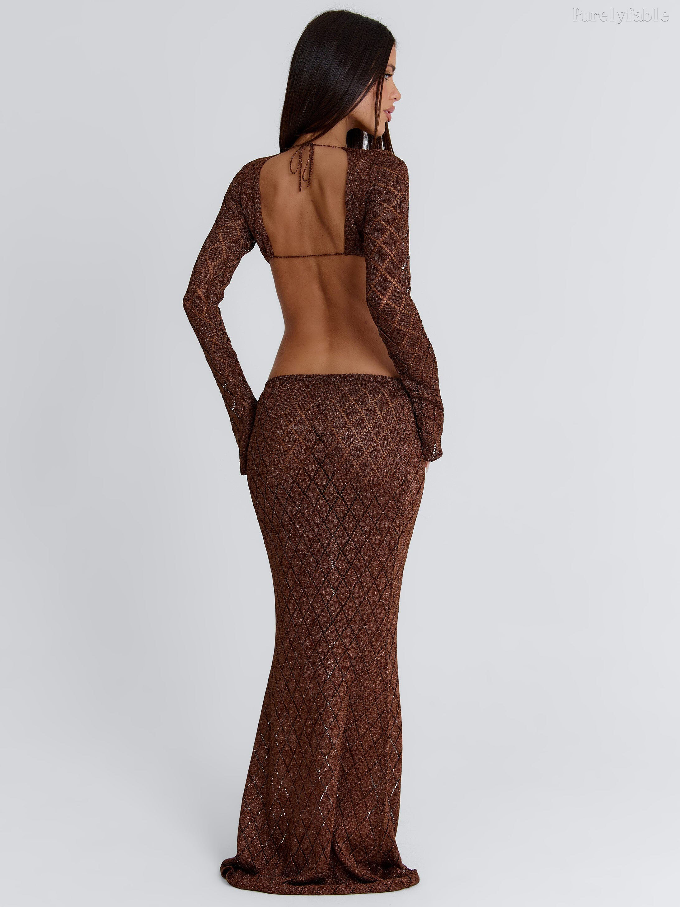 Araceli Brown V-Neck Crop Top and Skirt Two-Piece Set