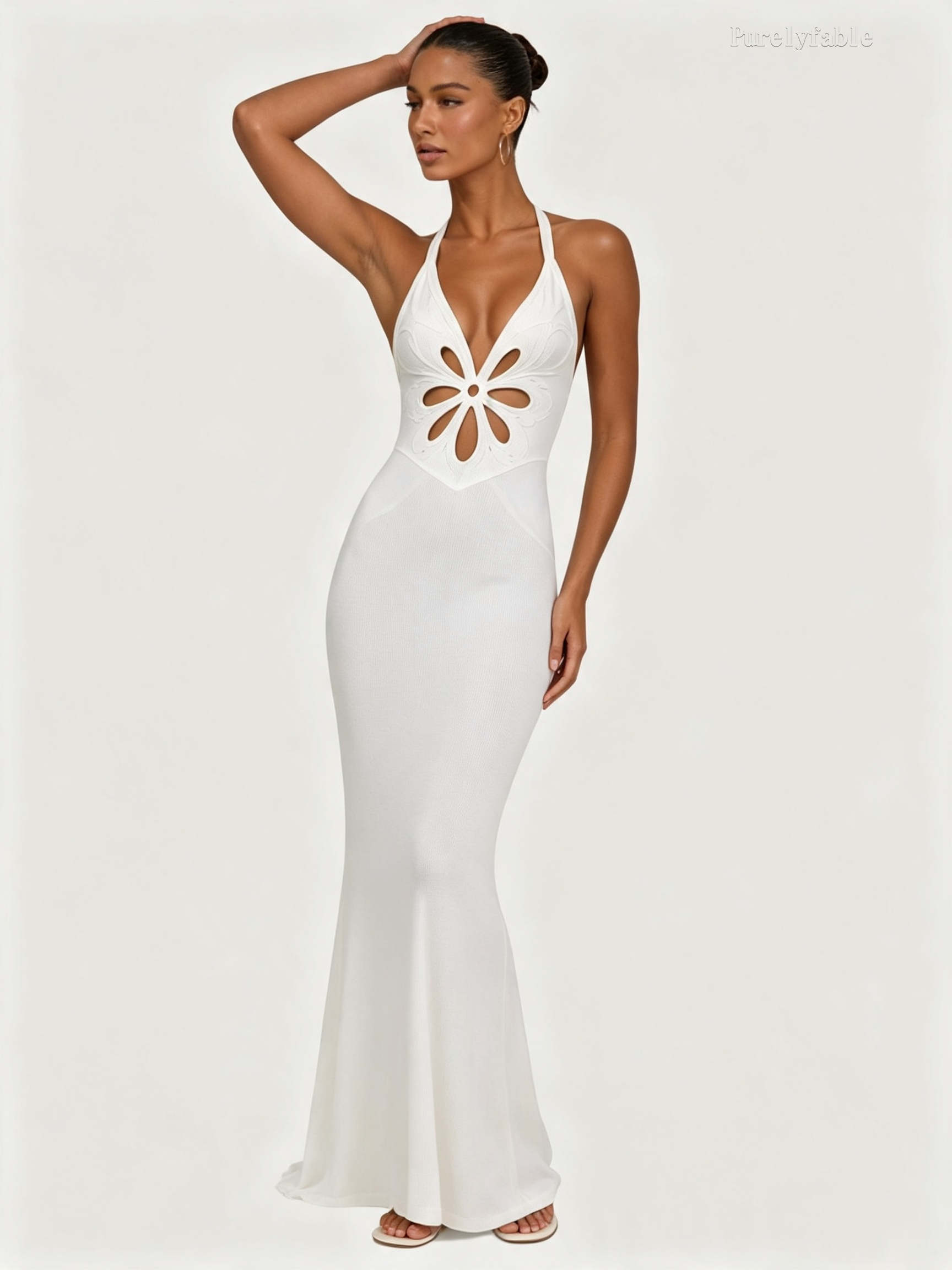 Helena White Halter Cut-Out Fish Tail Long Dress
